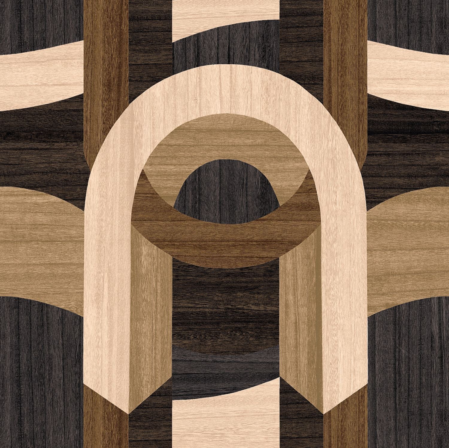 Tapete mit geometrischem Art-Déco-Muster TRAVERSÉE - CARBONE CHÊNE karbonisierter Eiche