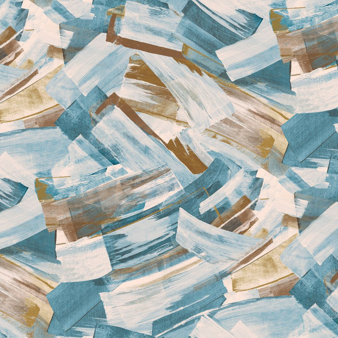 Metallische Tapete mit abstraktem Muster IMPULSION - TOPAZE DORÉ blau mit Bronze