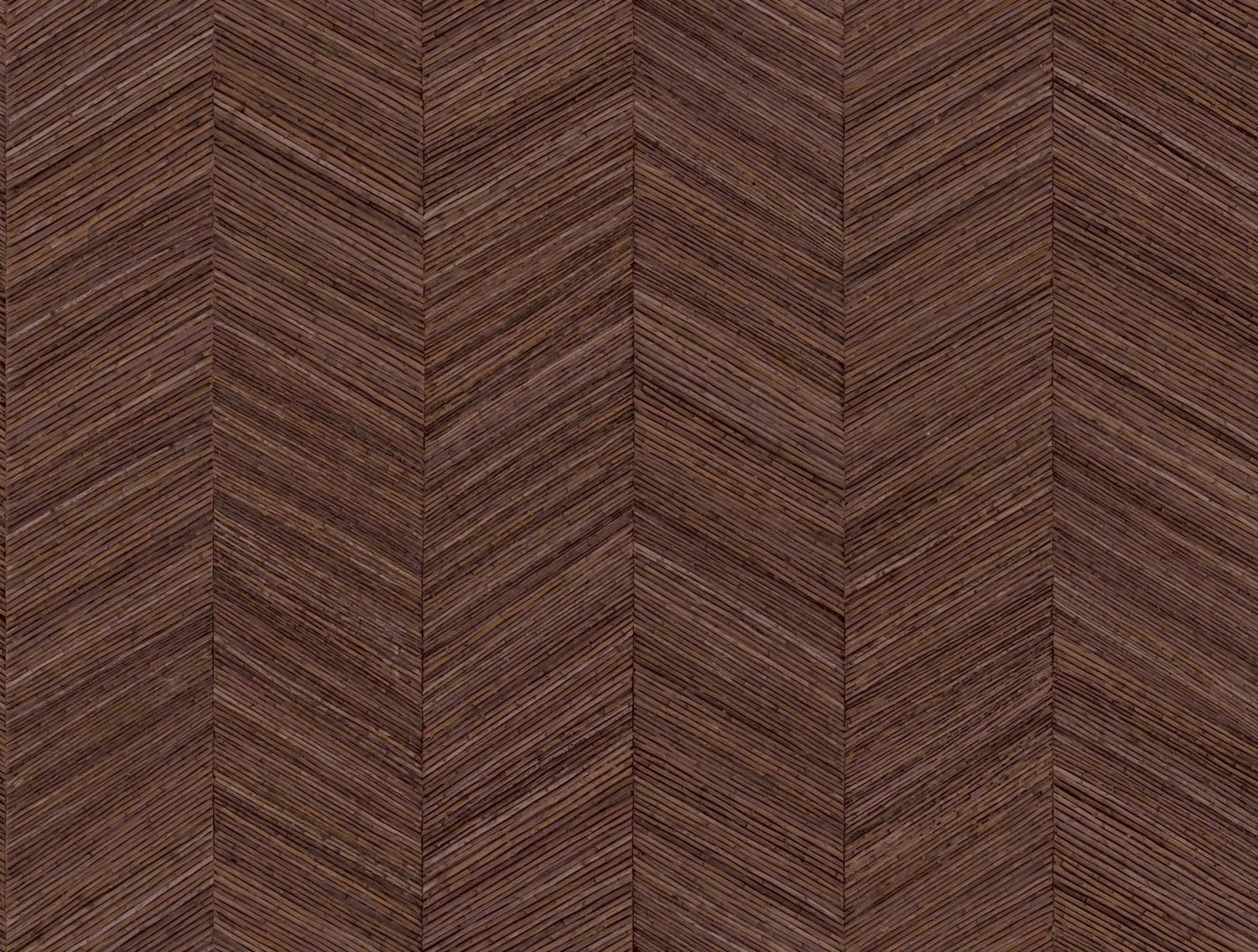 Geometric structural wallpaper mimicking wood with a herringbone pattern OCOTEA - CÈDRE ROUGE brown