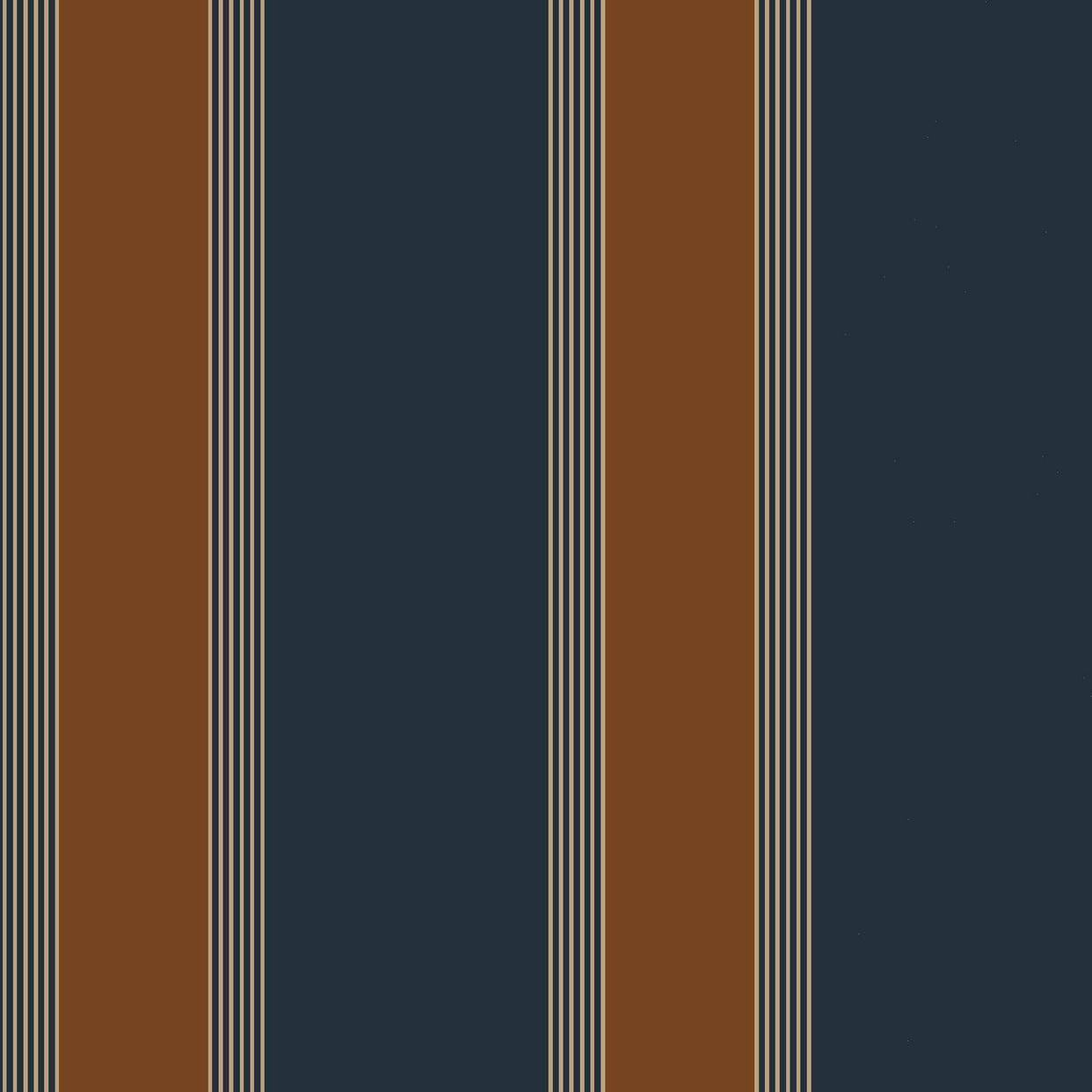 Wallpaper with geometric striped pattern AUTEUIL - MARINE/RUST navy blue with brown