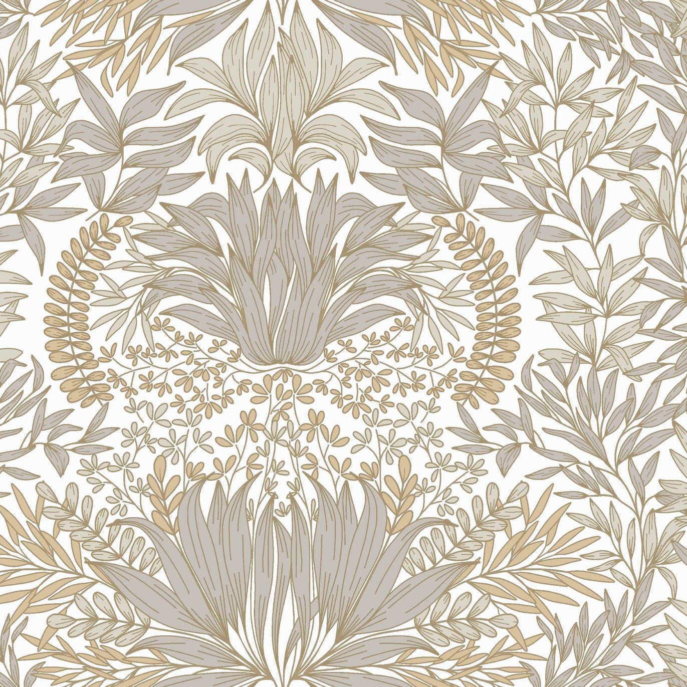 Tapete mit Pflanzenmotiv CHARDON - WEISS/GOLD weiß mit goldenen Akzenten