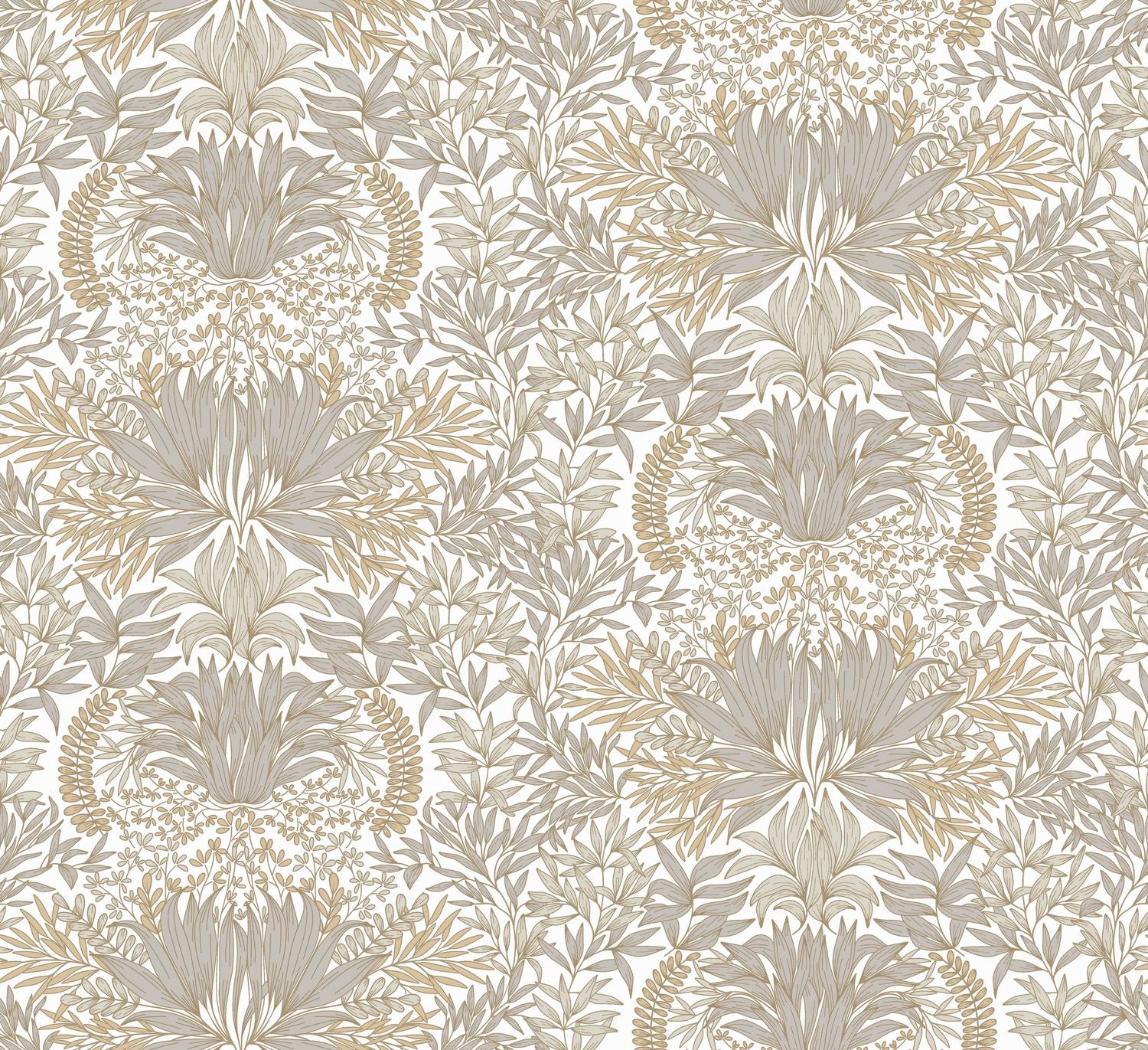 Tapete mit Pflanzenmotiv CHARDON - WEISS/GOLD weiß mit goldenen Akzenten