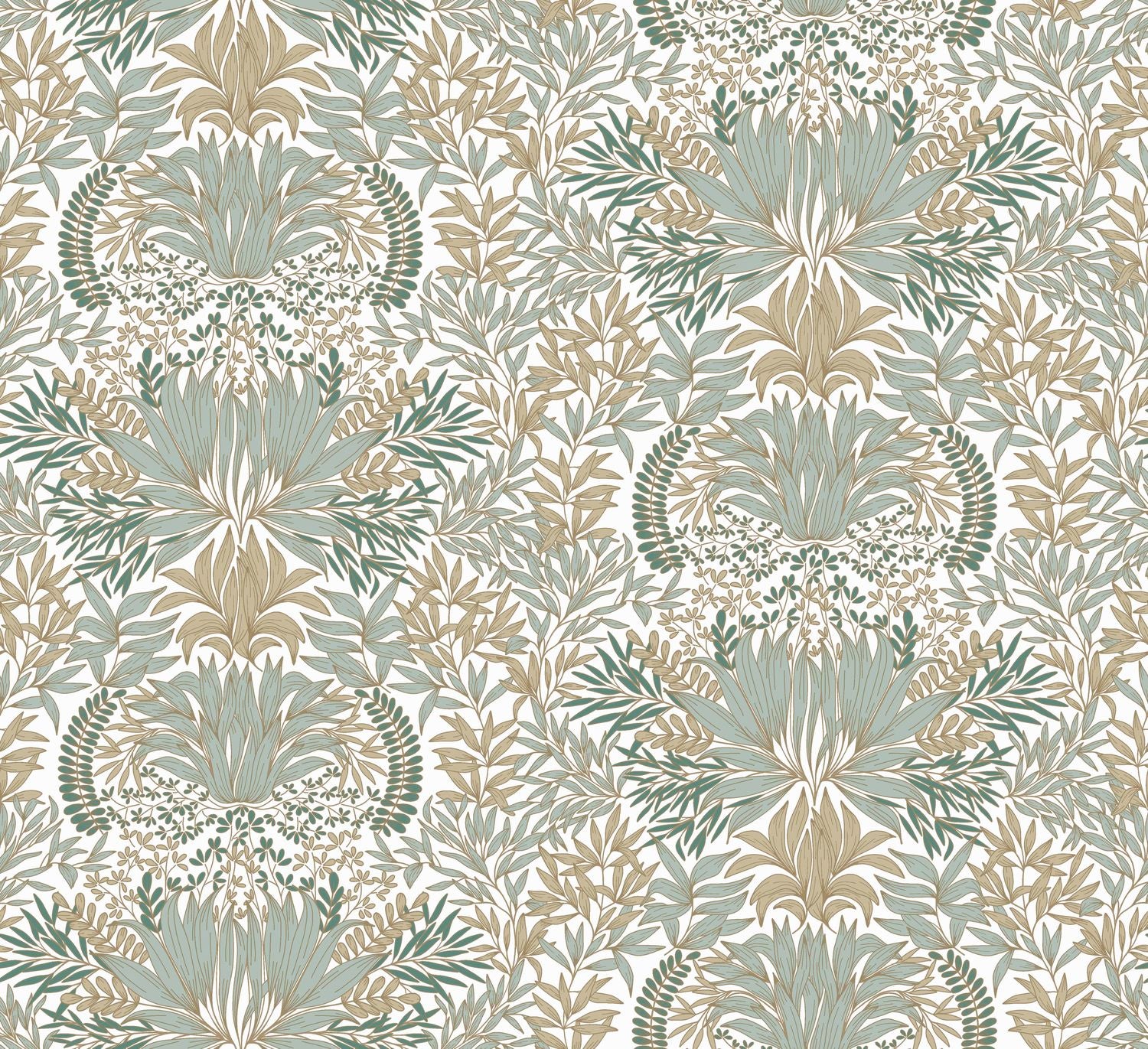 Chardon Floral Pattern Wallpaper - White/Opaline with Mint Green