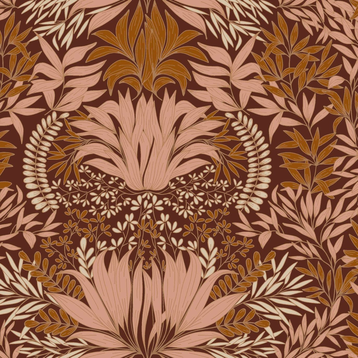 CHARDON wallpaper with plant motif - COGNAC/NUDE cognac brown with beige