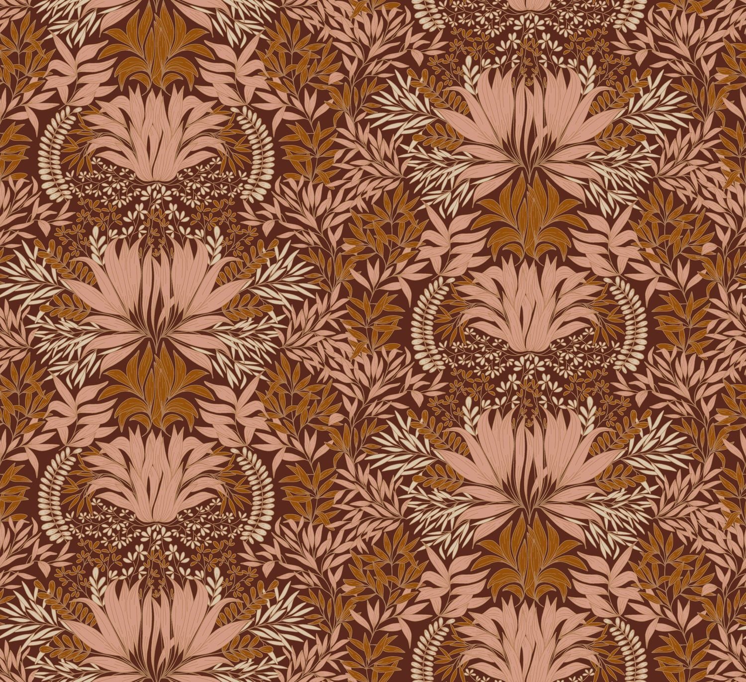 CHARDON wallpaper with plant motif - COGNAC/NUDE cognac brown with beige