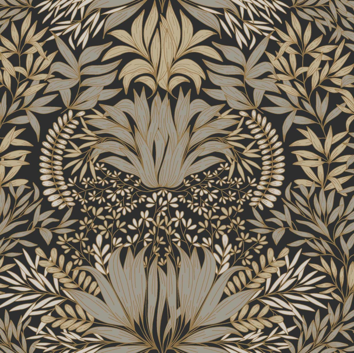 Chardon Floral Pattern Wallpaper - Black with Gold