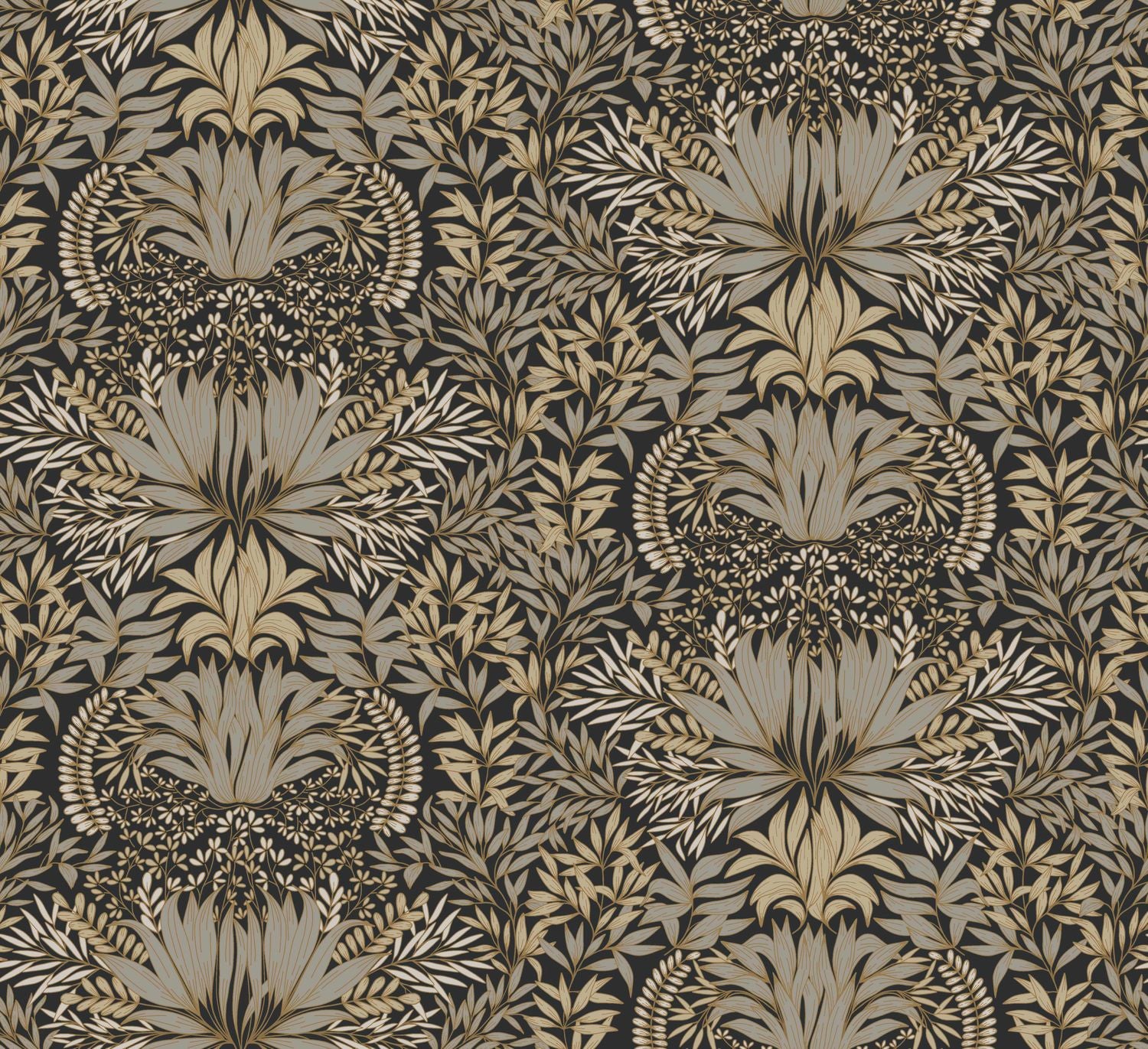 Chardon Floral Pattern Wallpaper - Black with Gold