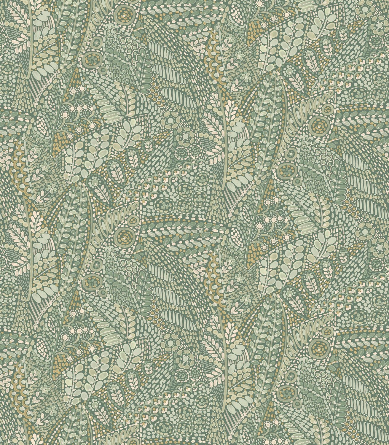 Talavera Leaf Pattern Wallpaper - Celadon/Almond in Mint Green with Almond