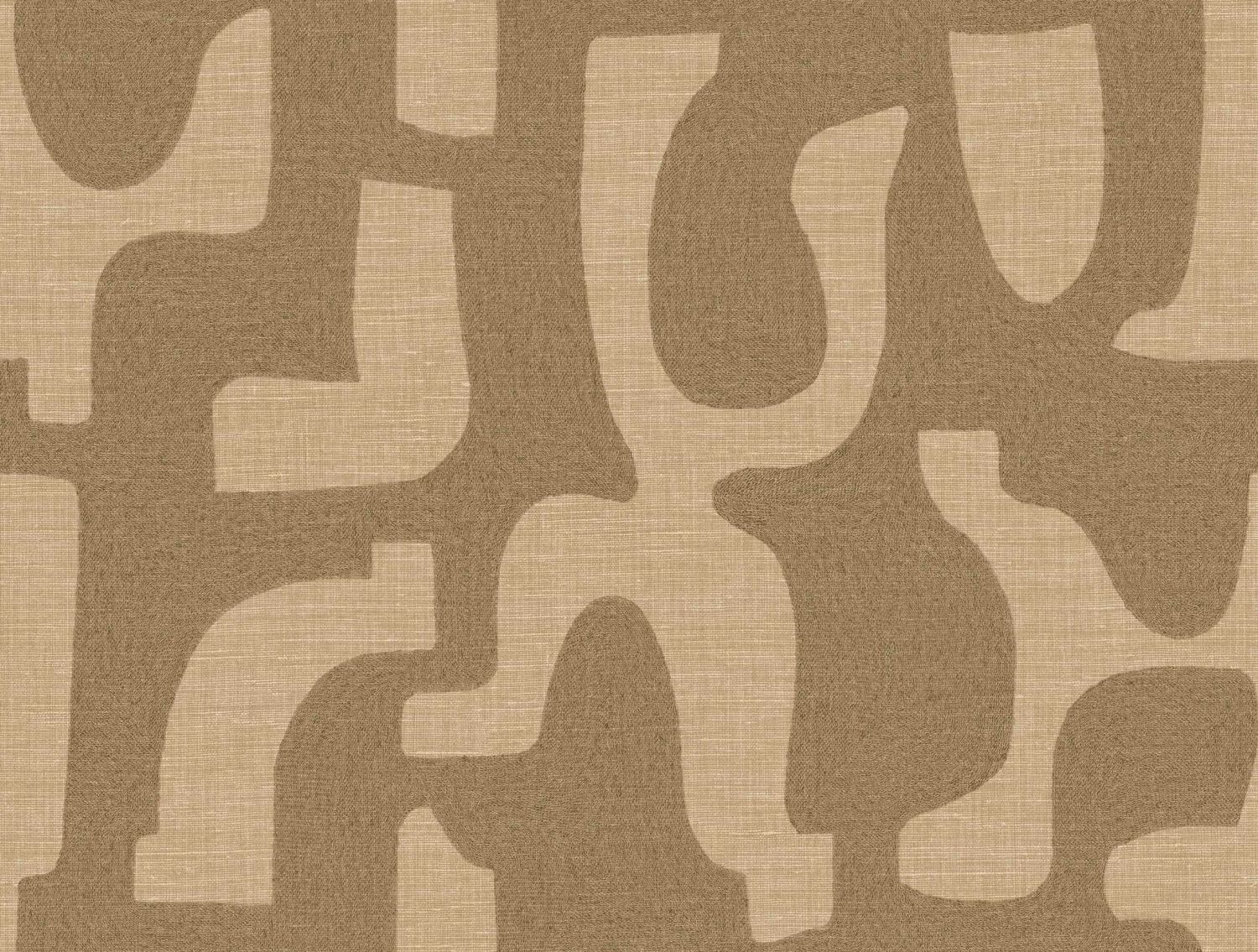 Structural wallpaper imitating fabric in abstract organic shapes SERAN - TRAVERTINE brown