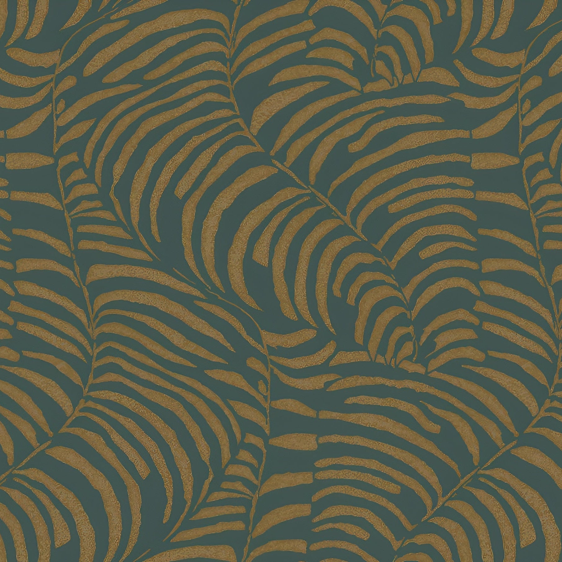 Metallic wallpaper with a fern leaf plant motif NOBILE - JASPE/DORÉ green with gold