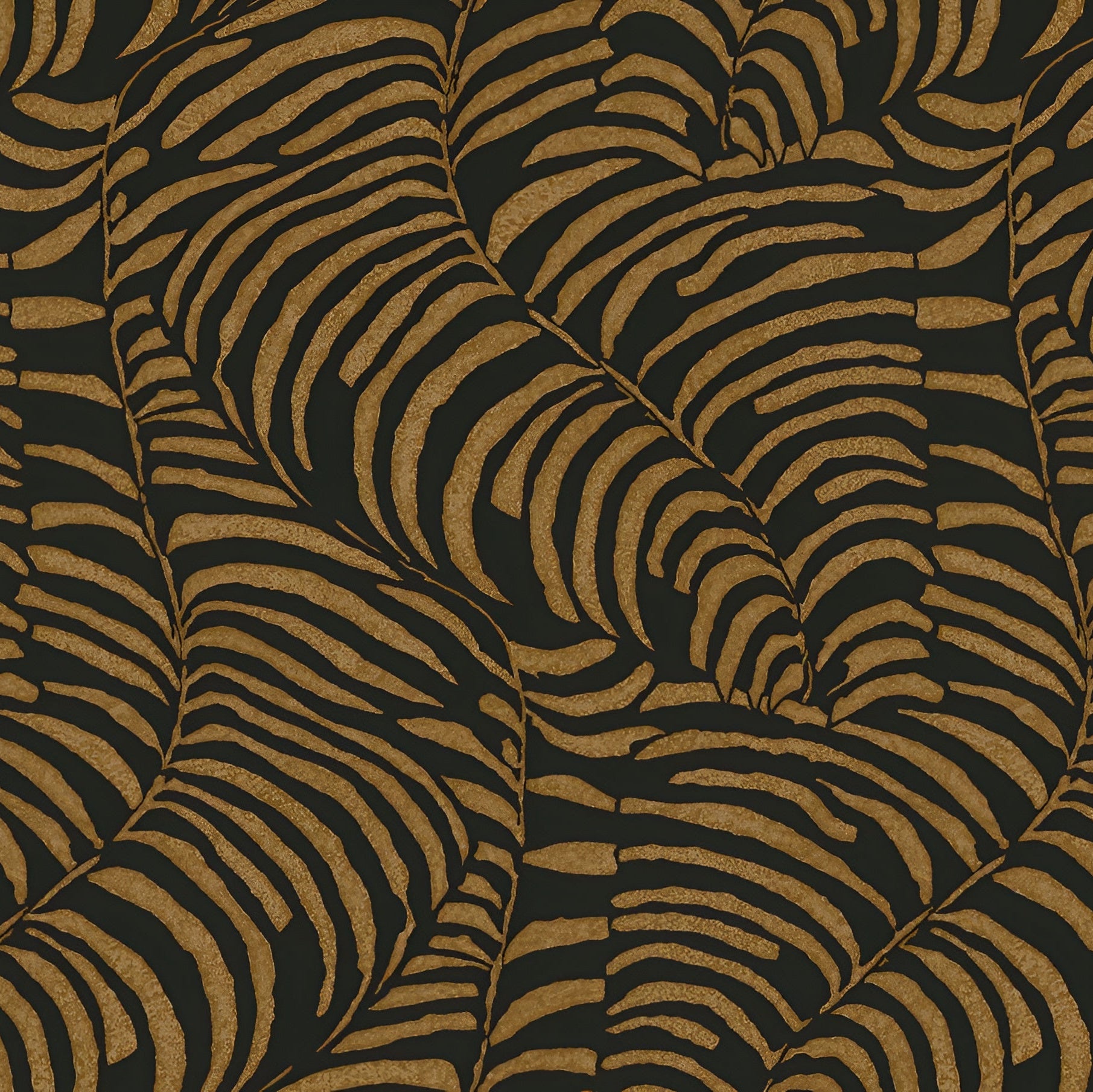 Metallic wallpaper with a plant motif of fern leaves NOBILE - NOIR/DORÉ black with gold