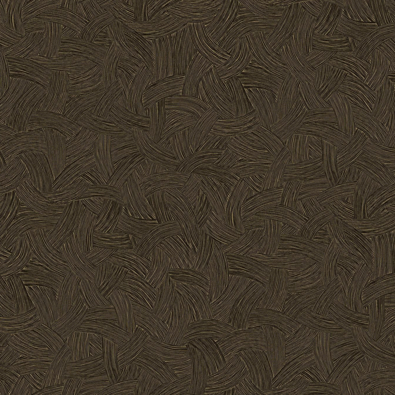 Metallic textured wallpaper with abstract pattern BERENICE - NOIR/DORÉ brown with gold