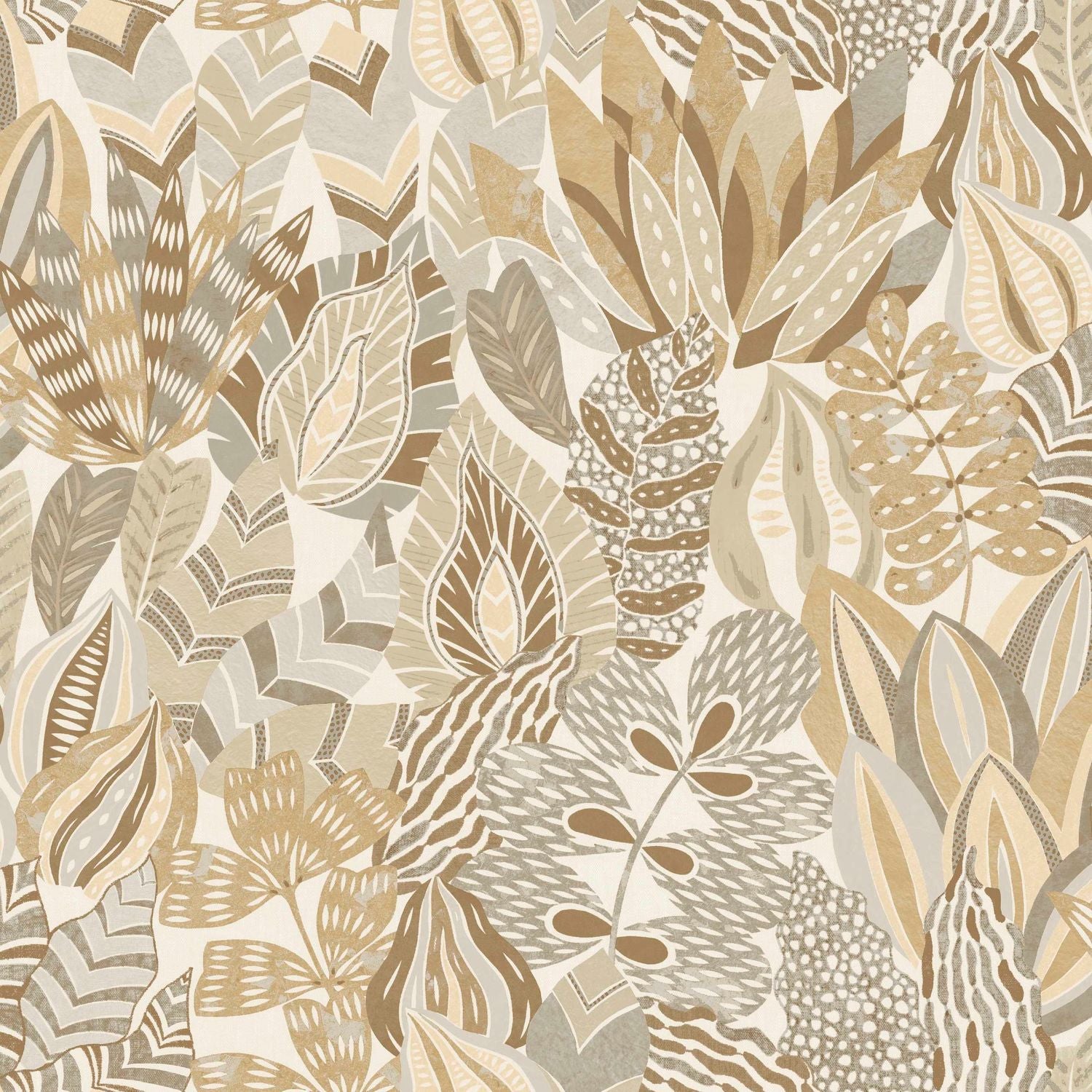 Tapete mit pflanzlichem Blattmotiv ALFABIA - SABLE/GRÈS braun mit beige