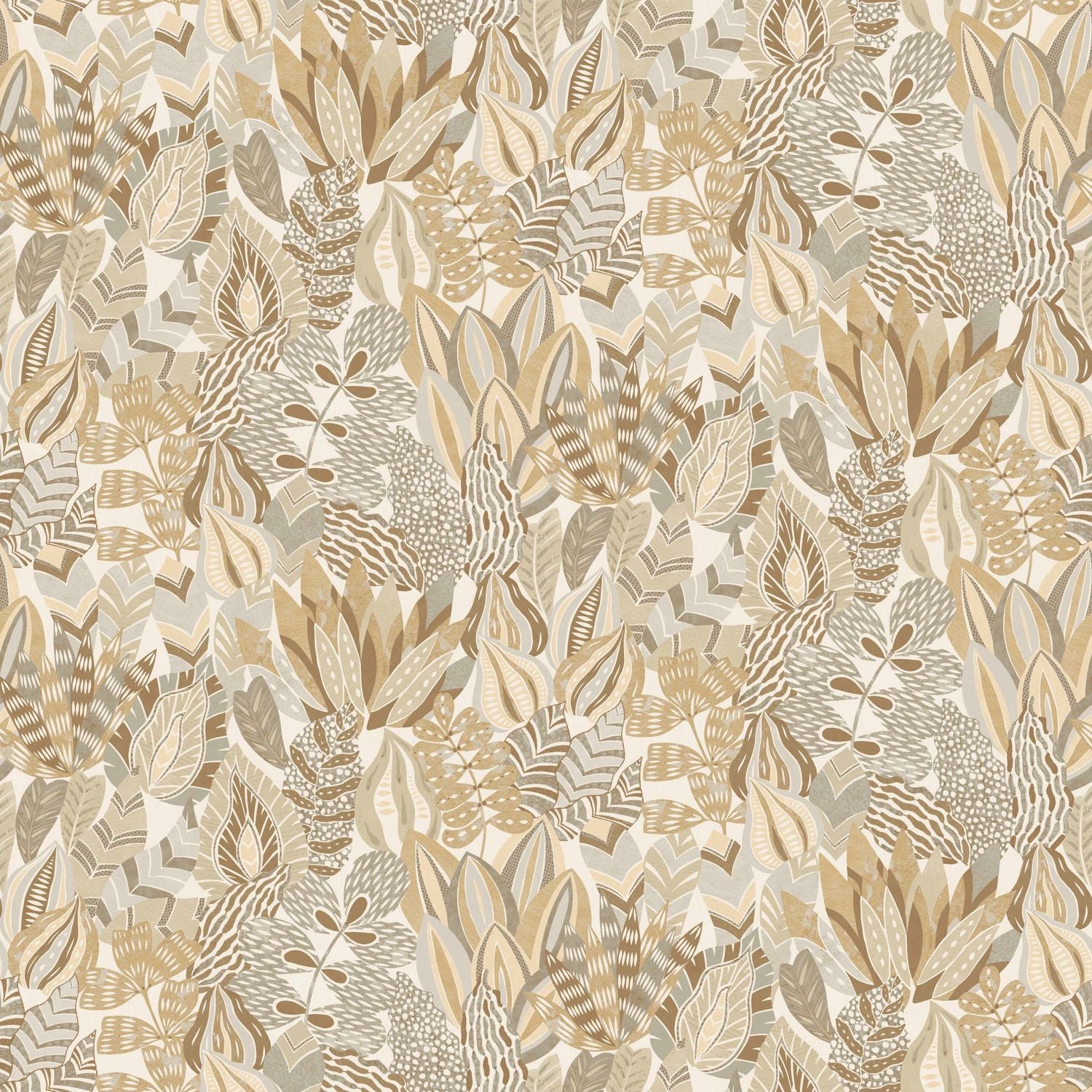 Tapete mit pflanzlichem Blattmotiv ALFABIA - SABLE/GRÈS braun mit beige