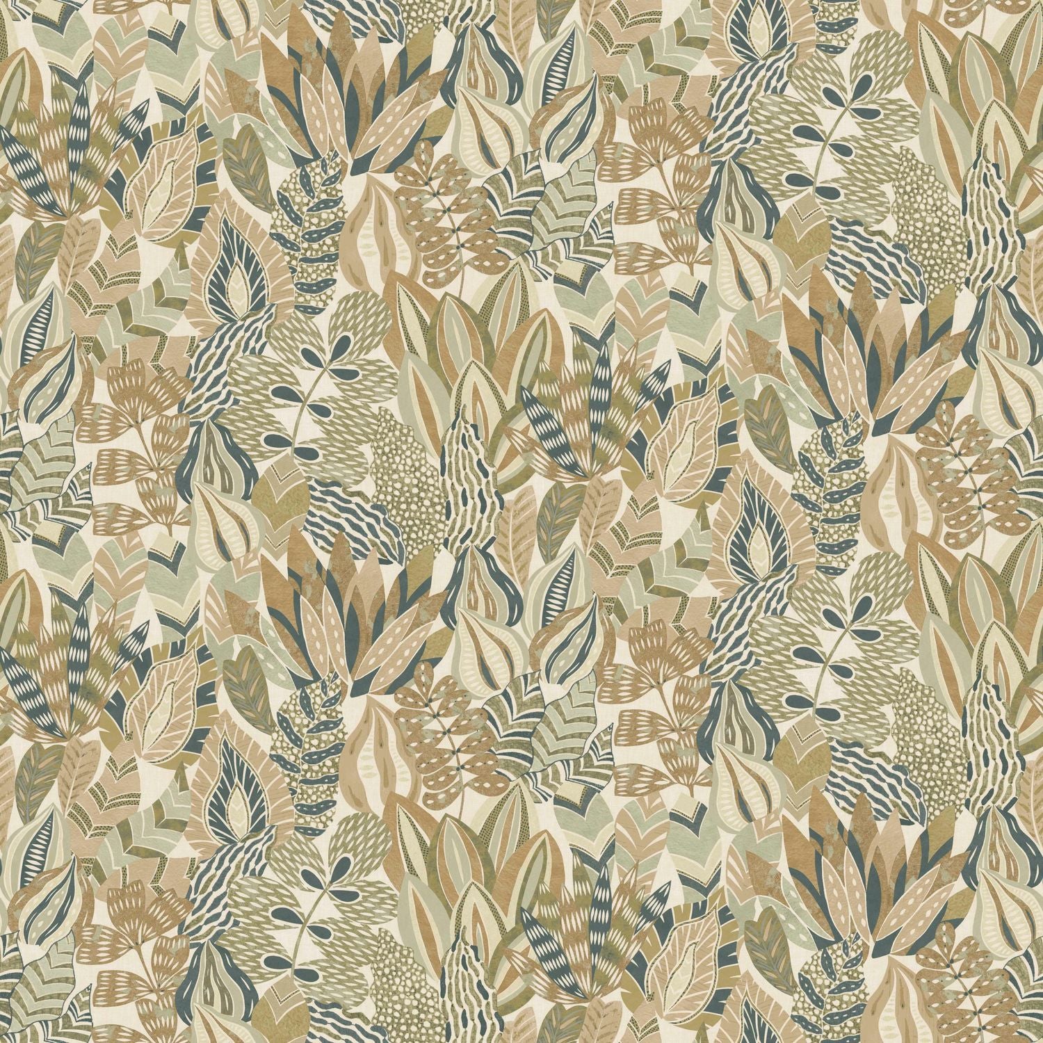 Plant motif wallpaper ALFABIA - AMANDE/MORDORÉ almond with green
