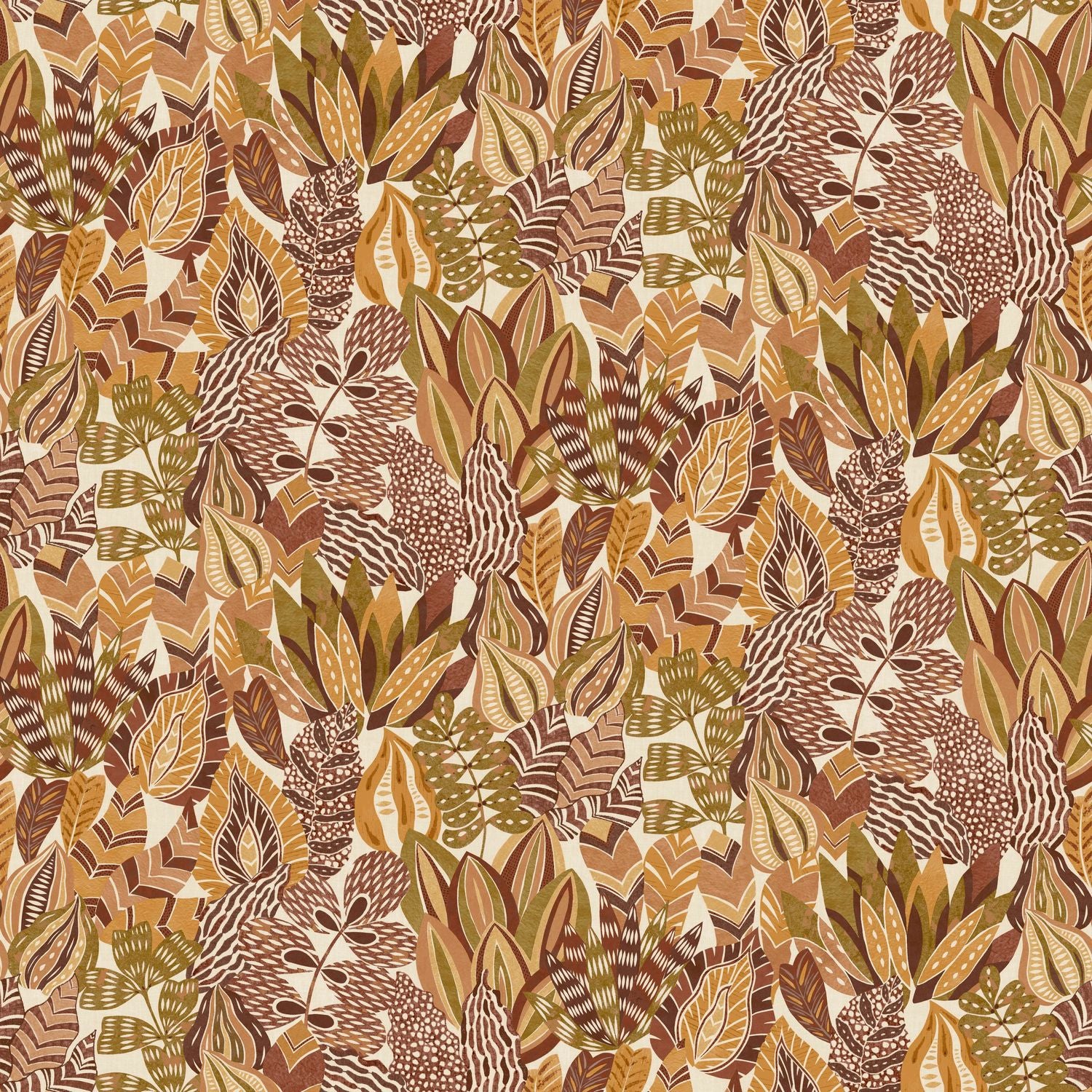 ALFABIA Plant Motif Wallpaper - TERRACOTTA/CURRY Terracotta with Yellow