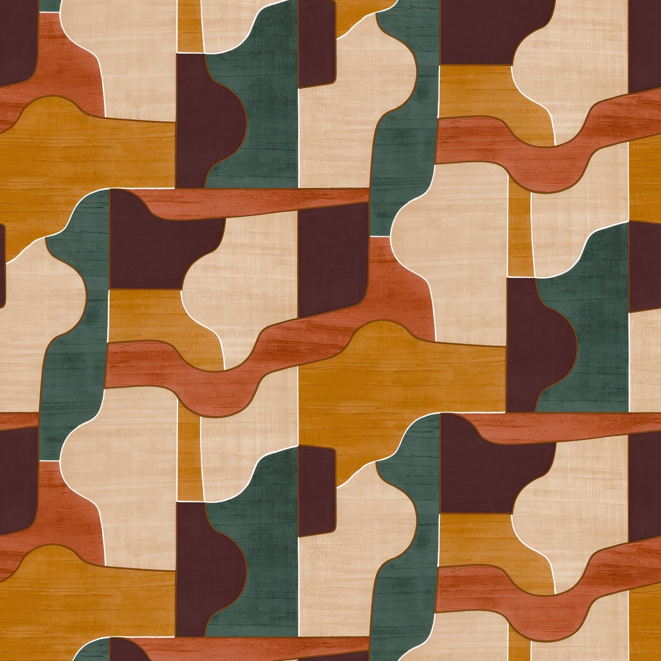 Strukturierte Tapete, die Holz mit geometrischem Muster imitiert MODERNISMO - MULTICO gelb mit orange