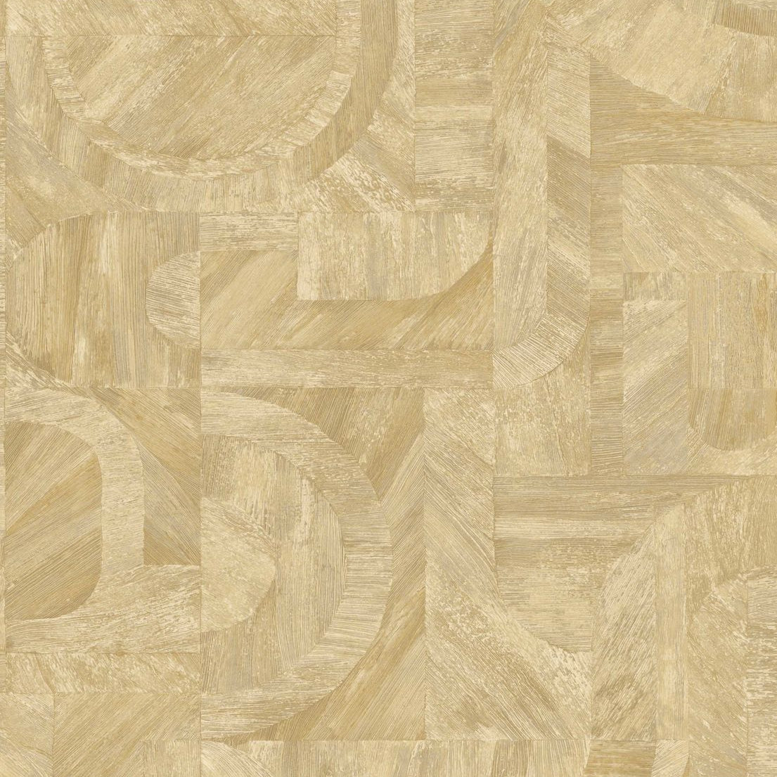 Strukturierte Tapete, die Holz im geometrischen Design mit Mosaikmuster imitiert - INTARSIA - PAILLE goldbeige