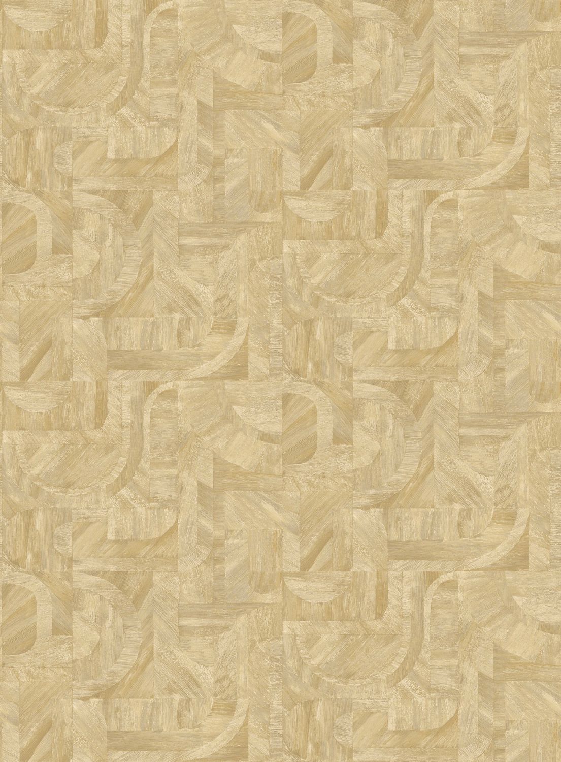 Strukturierte Tapete, die Holz im geometrischen Design mit Mosaikmuster imitiert - INTARSIA - PAILLE goldbeige