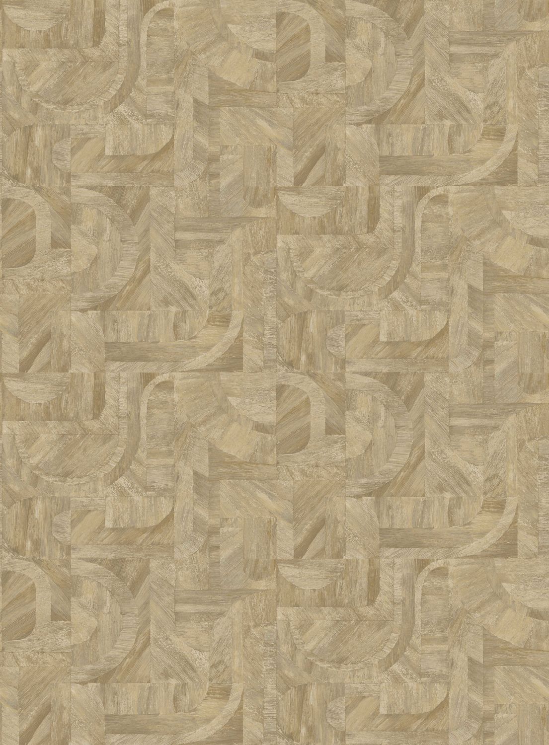 Geometric Wood-Effect Textured Wallpaper with Mosaic Pattern INTARSIA - SAND Travertine