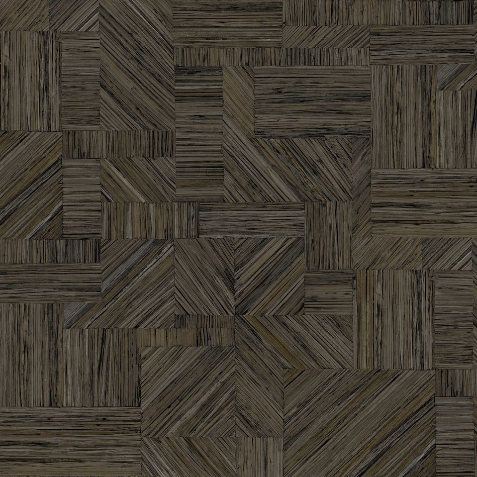 Geometric Structural Wallpaper Imitating Straw Patchwork IMBRICATION - ÉBÈNE Ebony