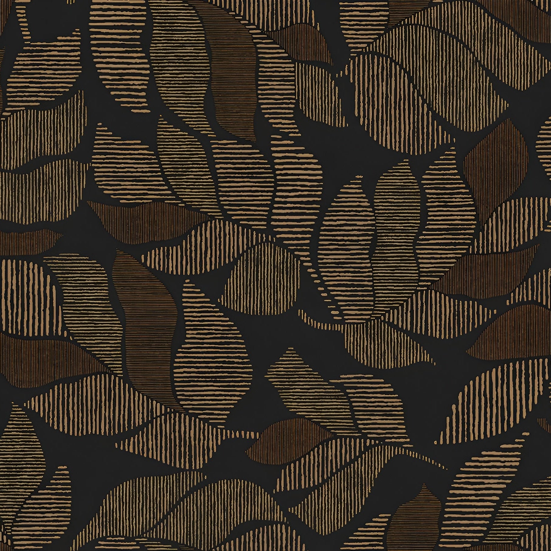 Tapete mit Pflanzenmotiv von Palmenblättern mit metallic Effekt LONTARA - NOIR/DORÉ schwarz mit Gold