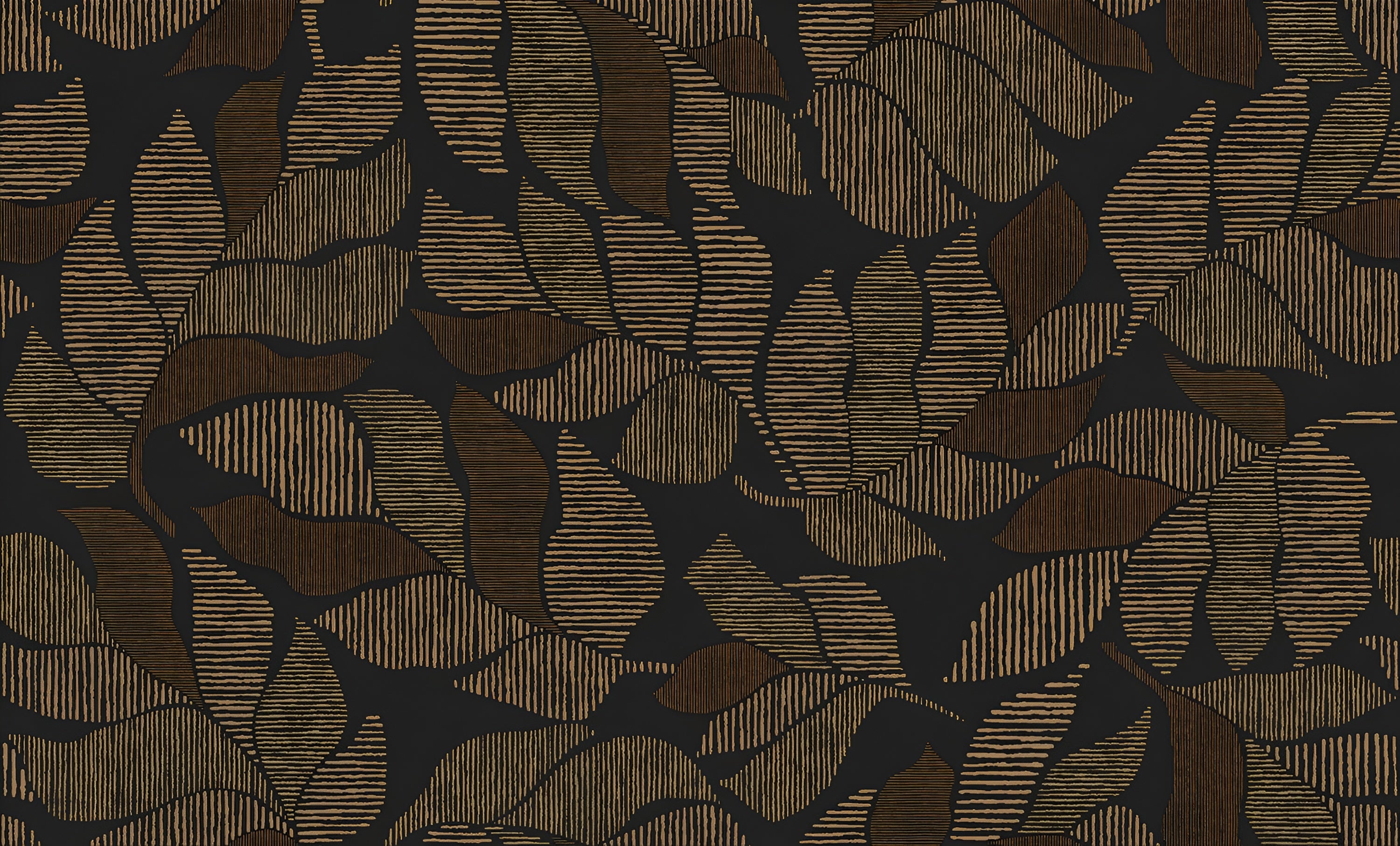 Tapete mit Pflanzenmotiv von Palmenblättern mit metallic Effekt LONTARA - NOIR/DORÉ schwarz mit Gold