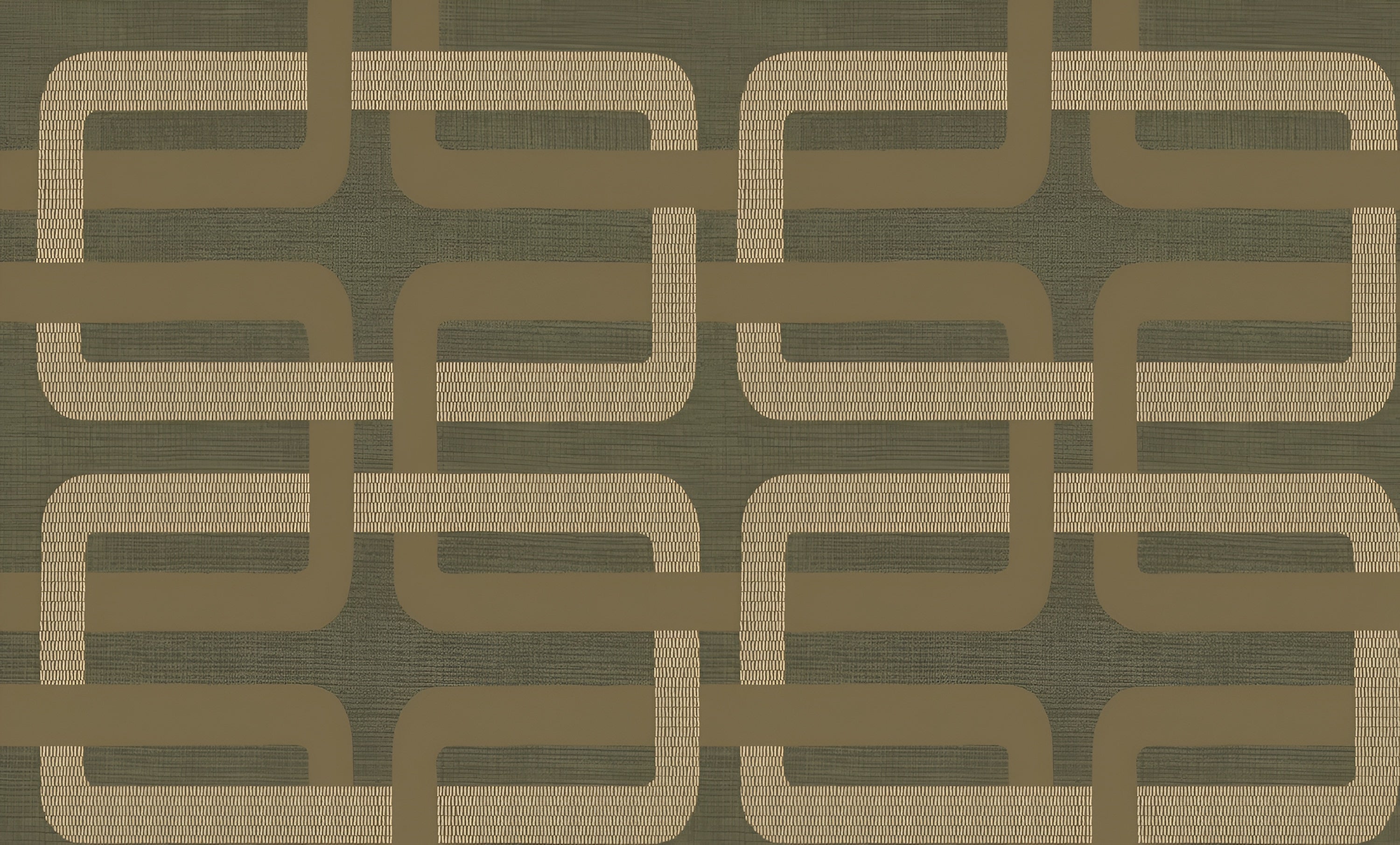 Structural wallpaper with geometric pattern MATJARA - KAKI/DORÉ dark green