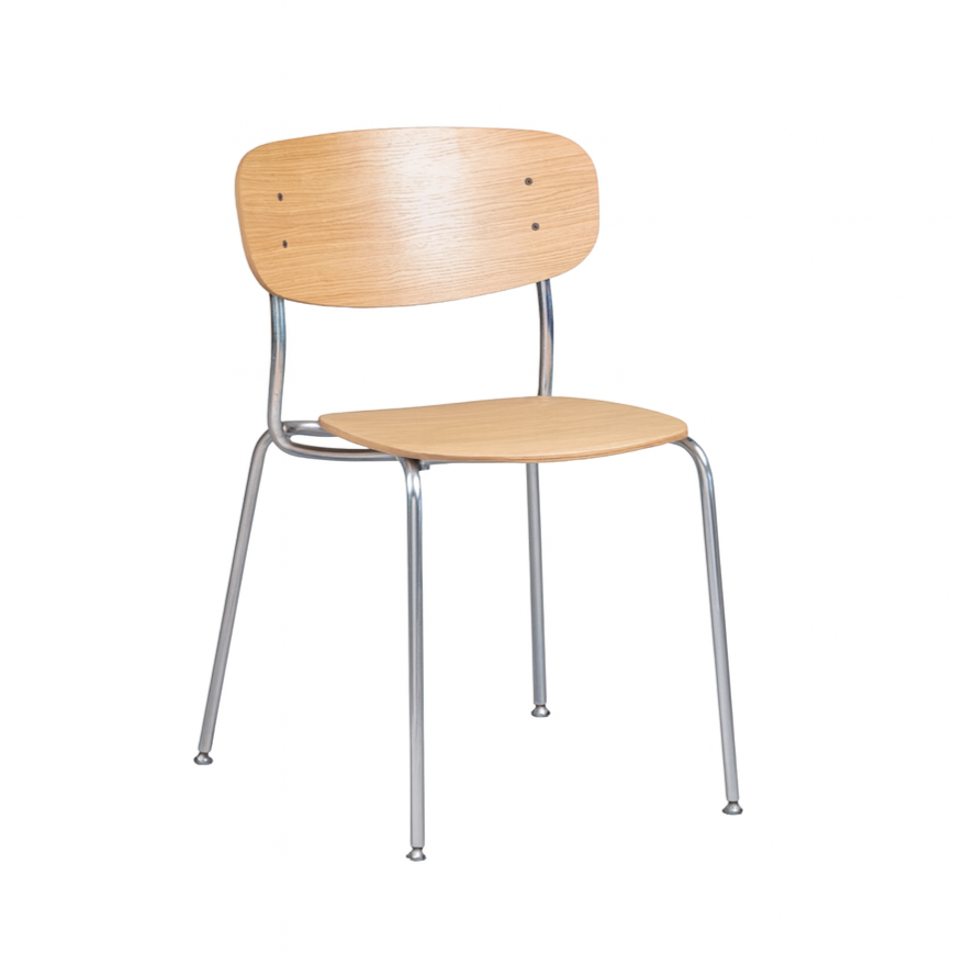 SPLOT Chair in Oak Wood with Chrome Base