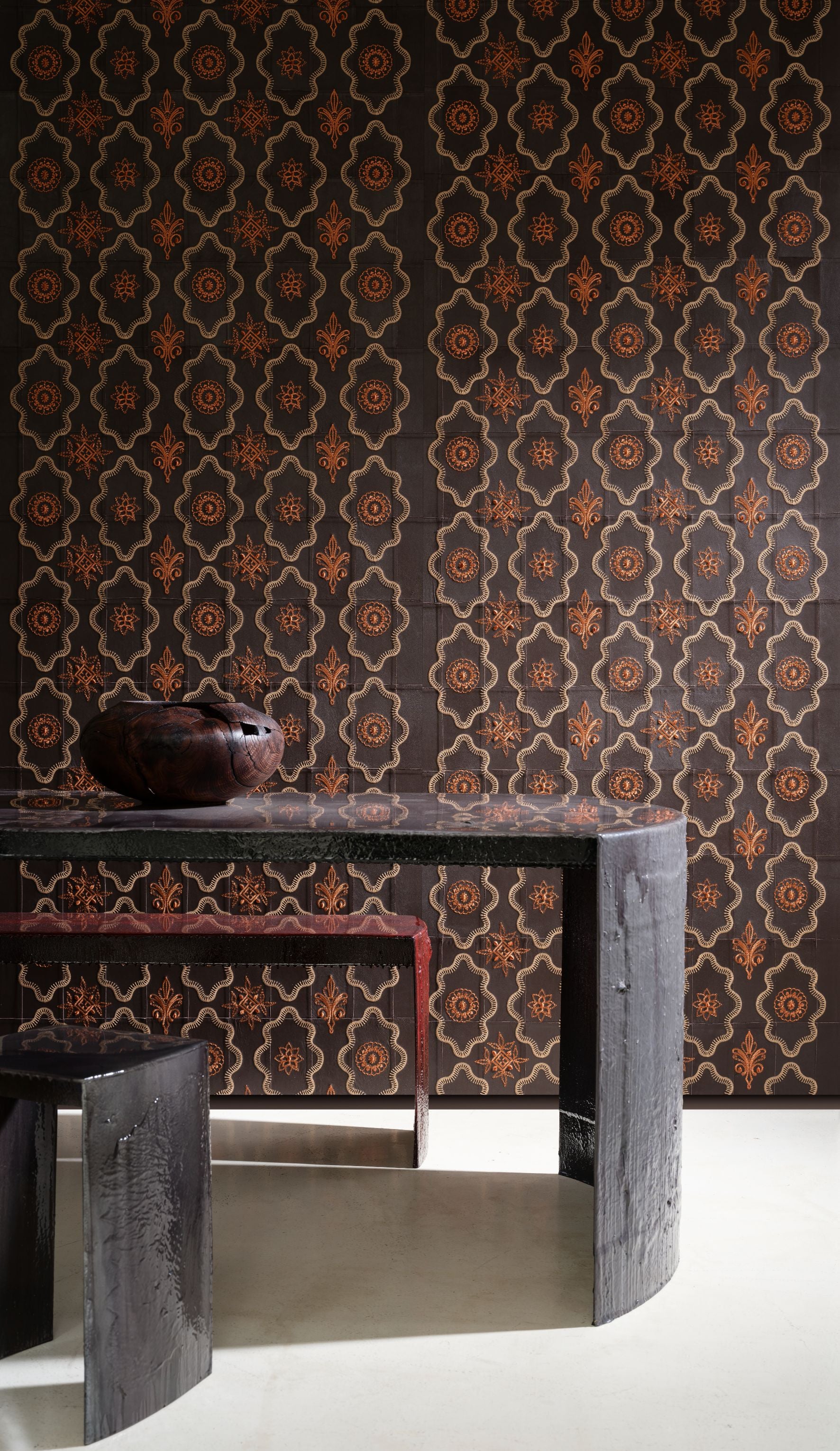 natuurlijke leren behang met geometrisch motief DUCTIA beige