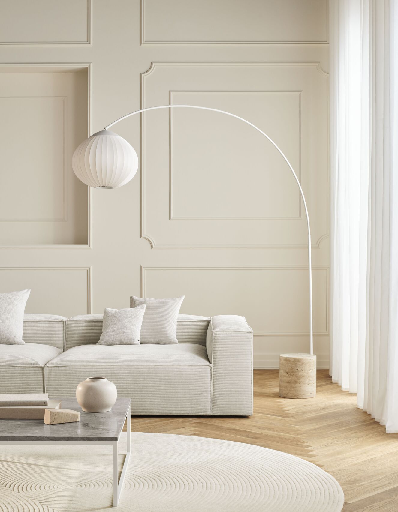 Vloerlamp ACORN wit met een voet van grijs beton