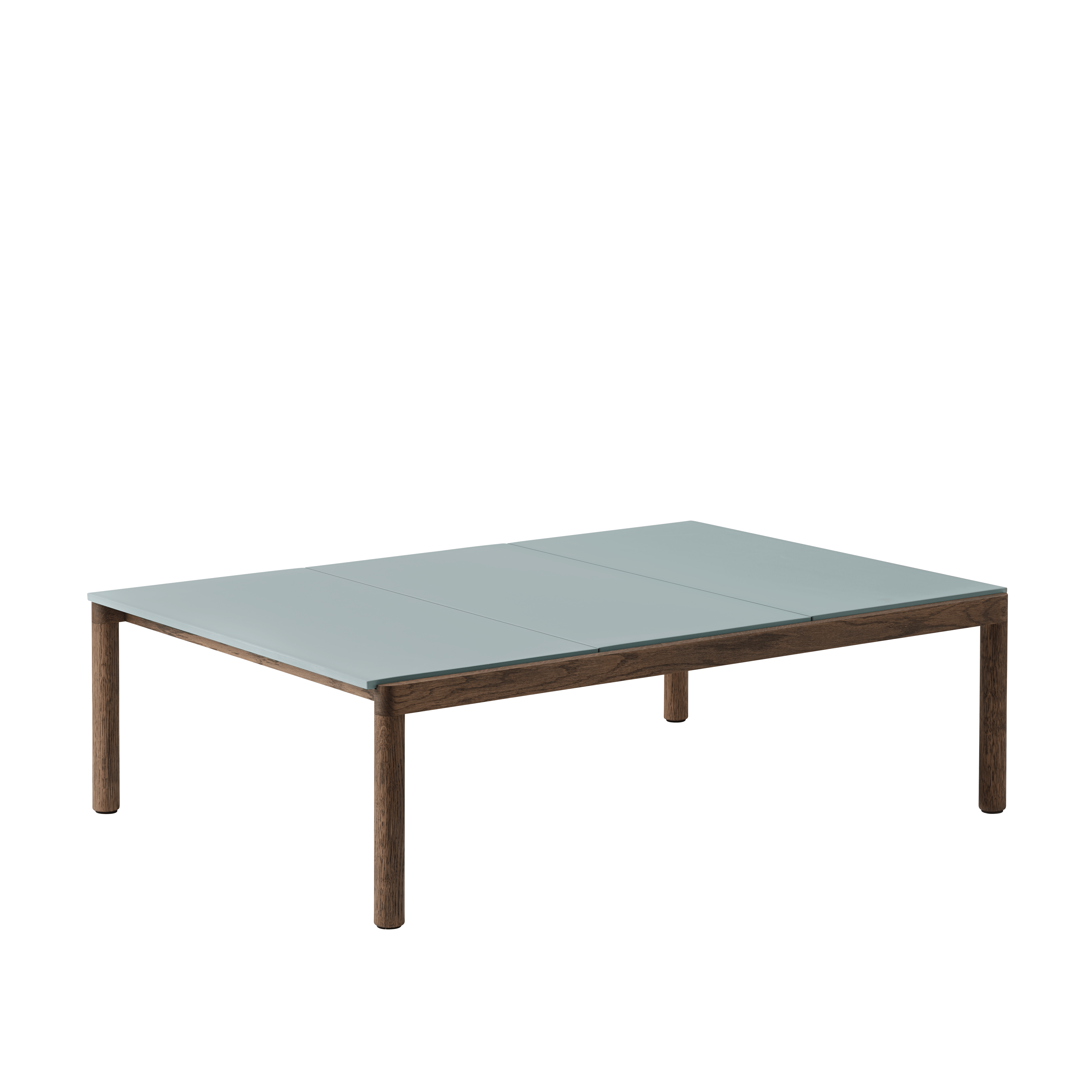 Salontafel COUPLE lichtblauw met een donkere eiken basis