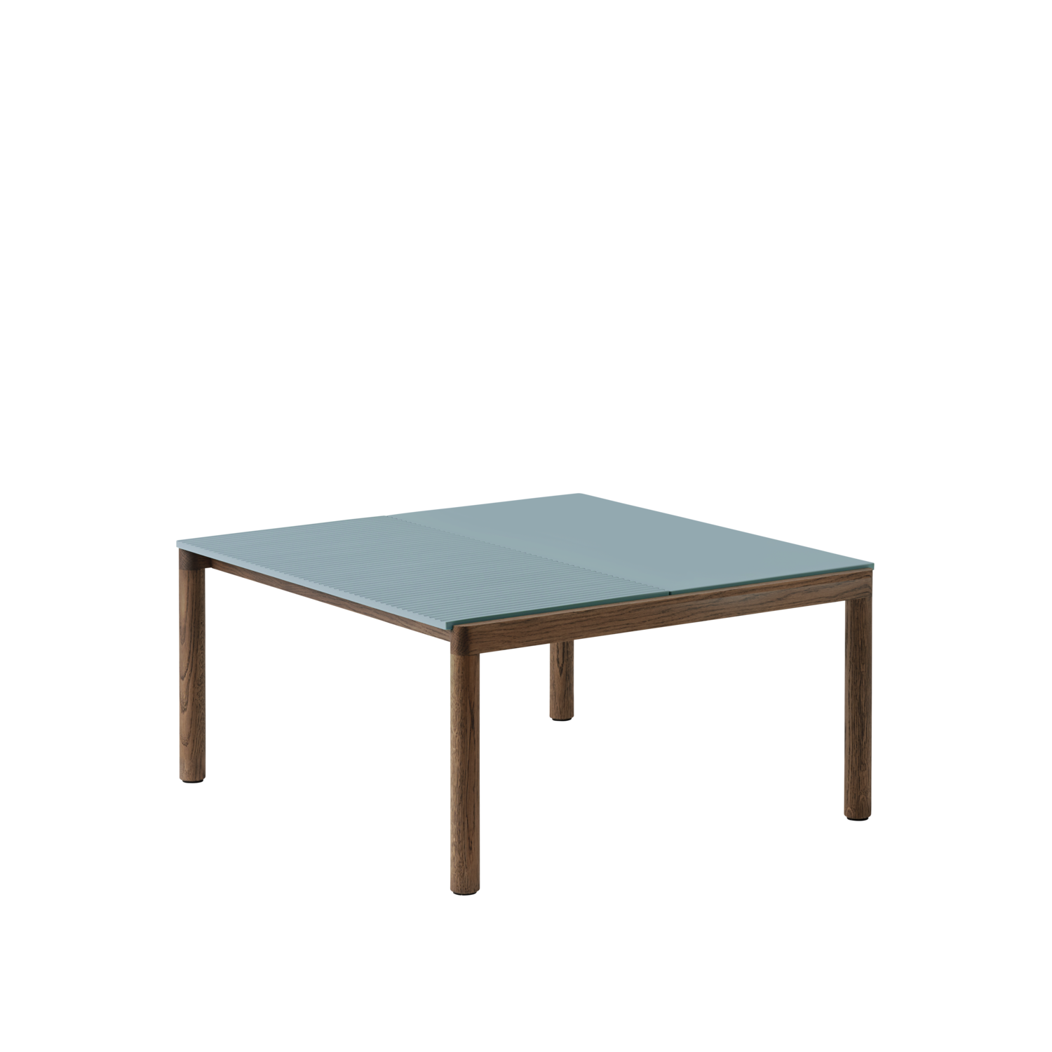 Salontafel COUPLE lichtblauw met een donkere eiken basis