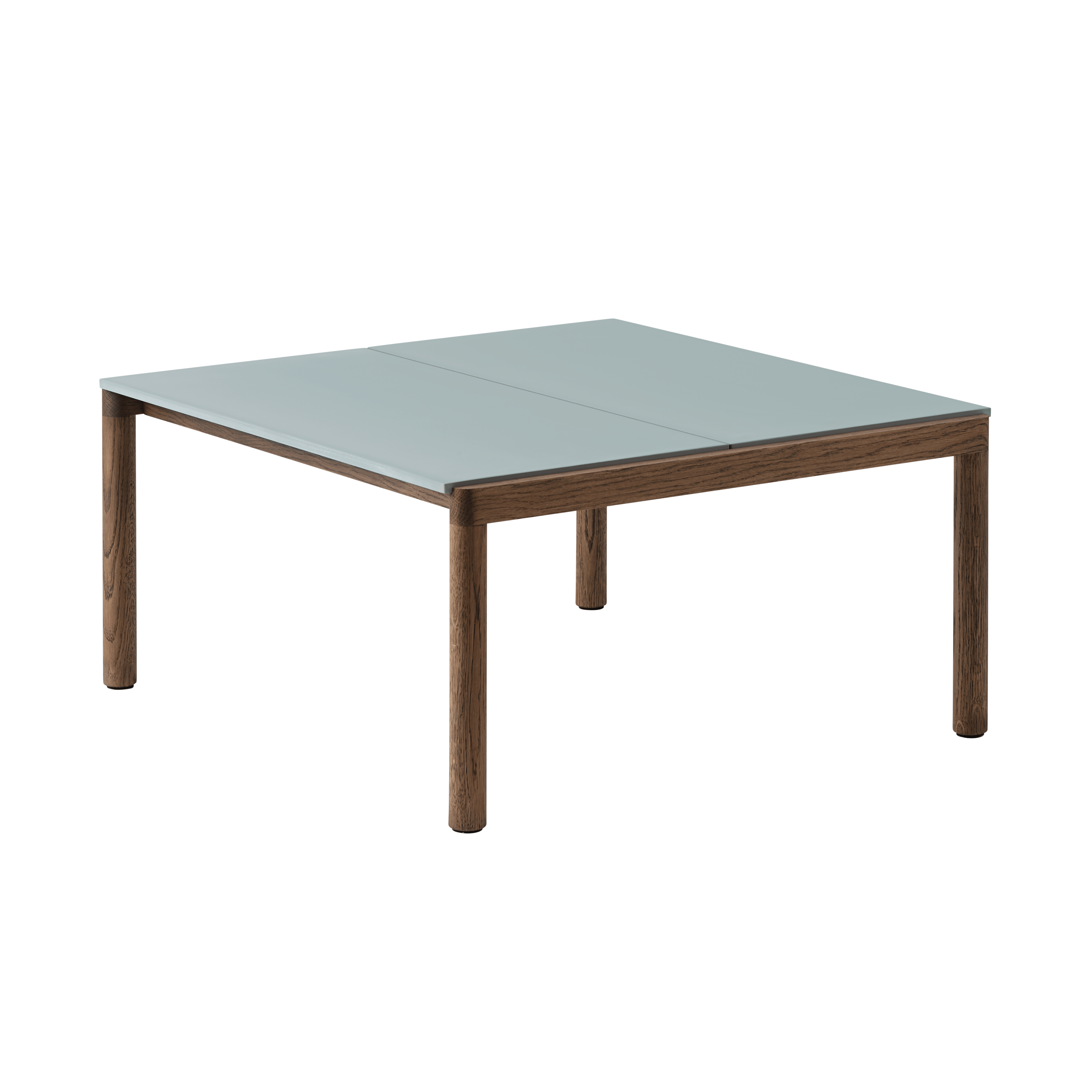 Salontafel COUPLE lichtblauw met een donkere eiken basis