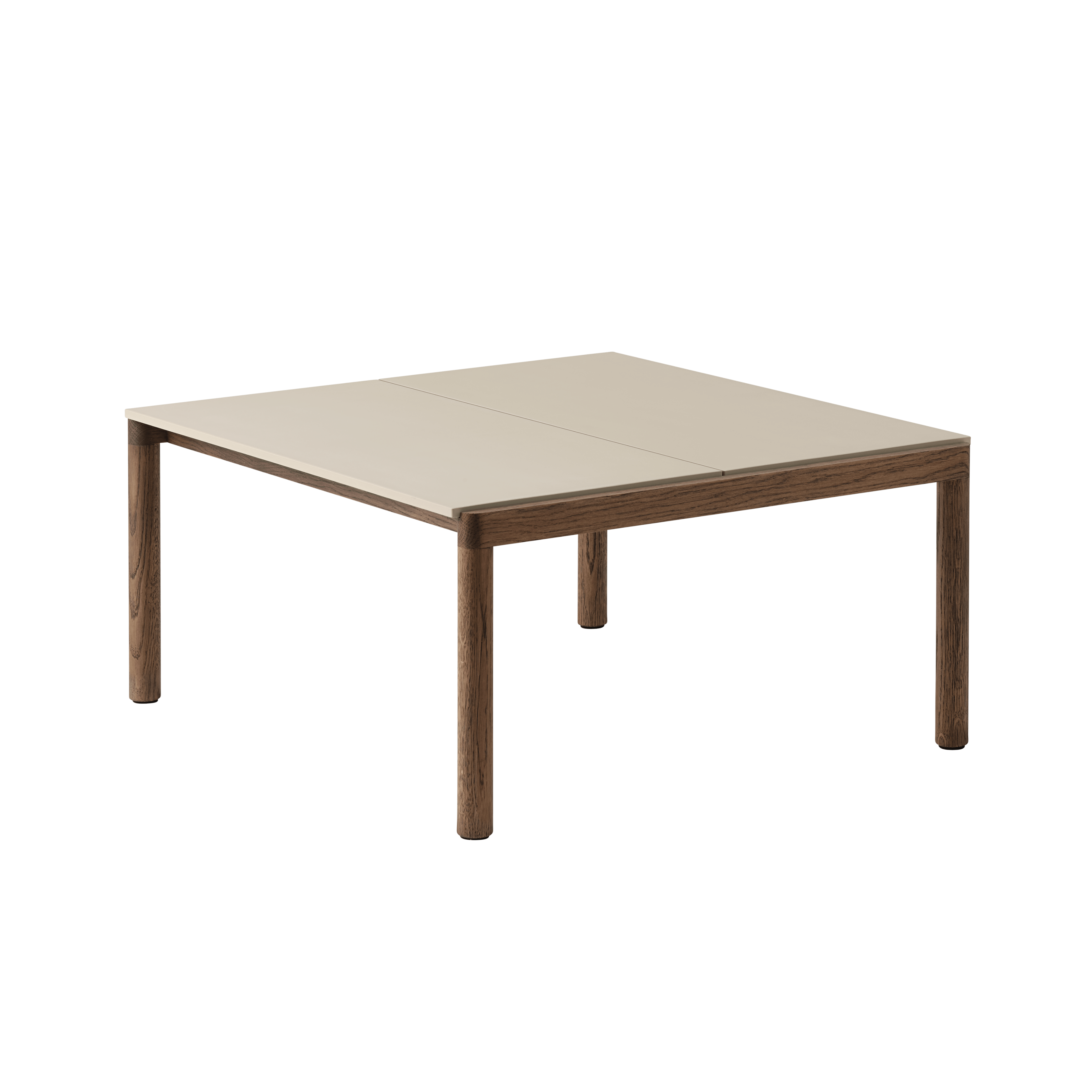 Salontafel COUPLE zandkleurig met een donkere eiken basis