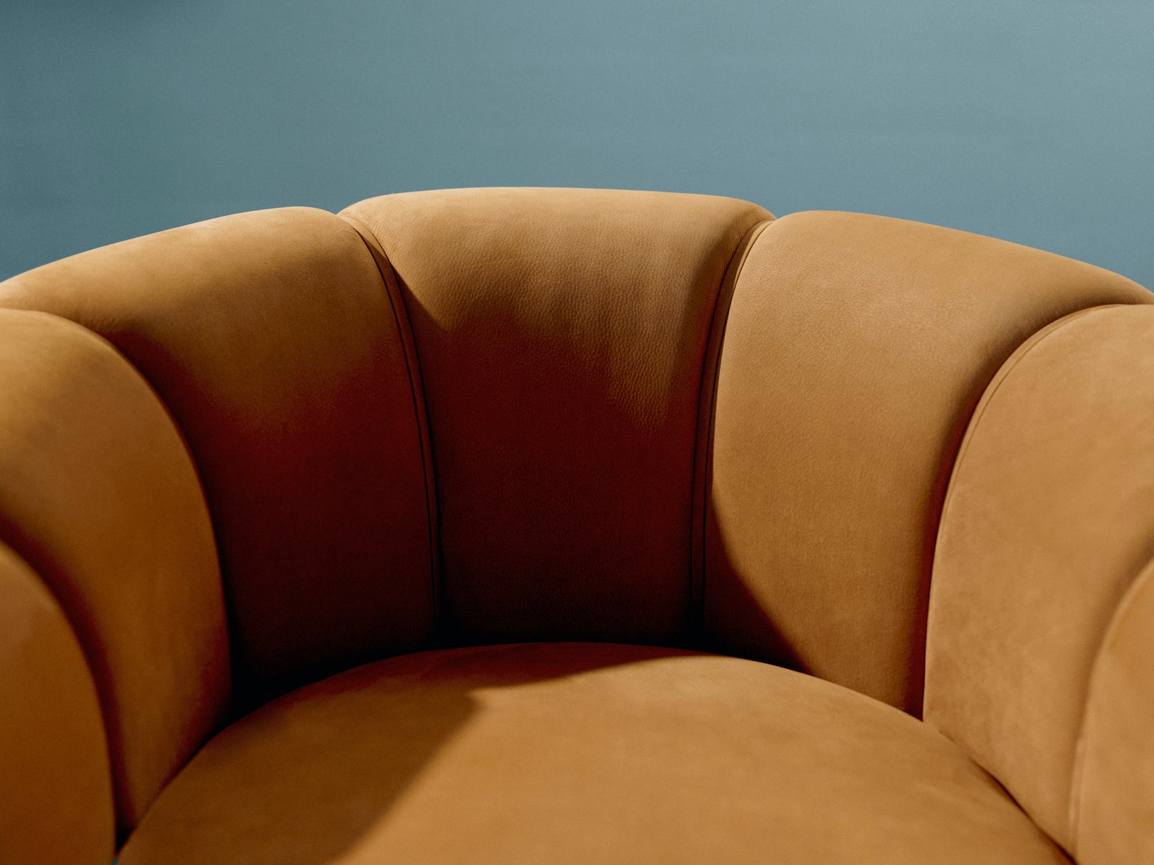 CROISSANT upholstered armchair with walnut base