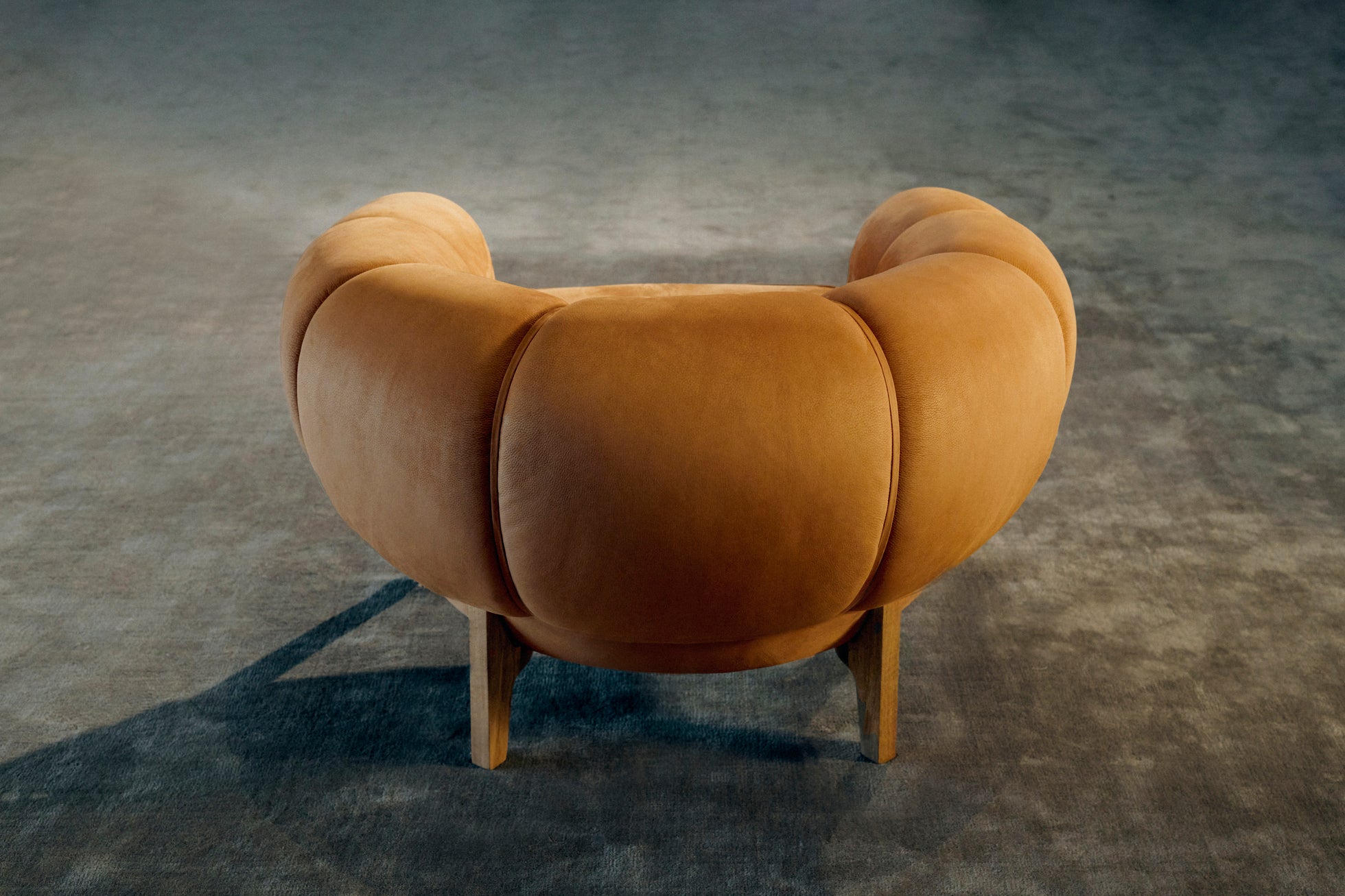 CROISSANT upholstered armchair with walnut base