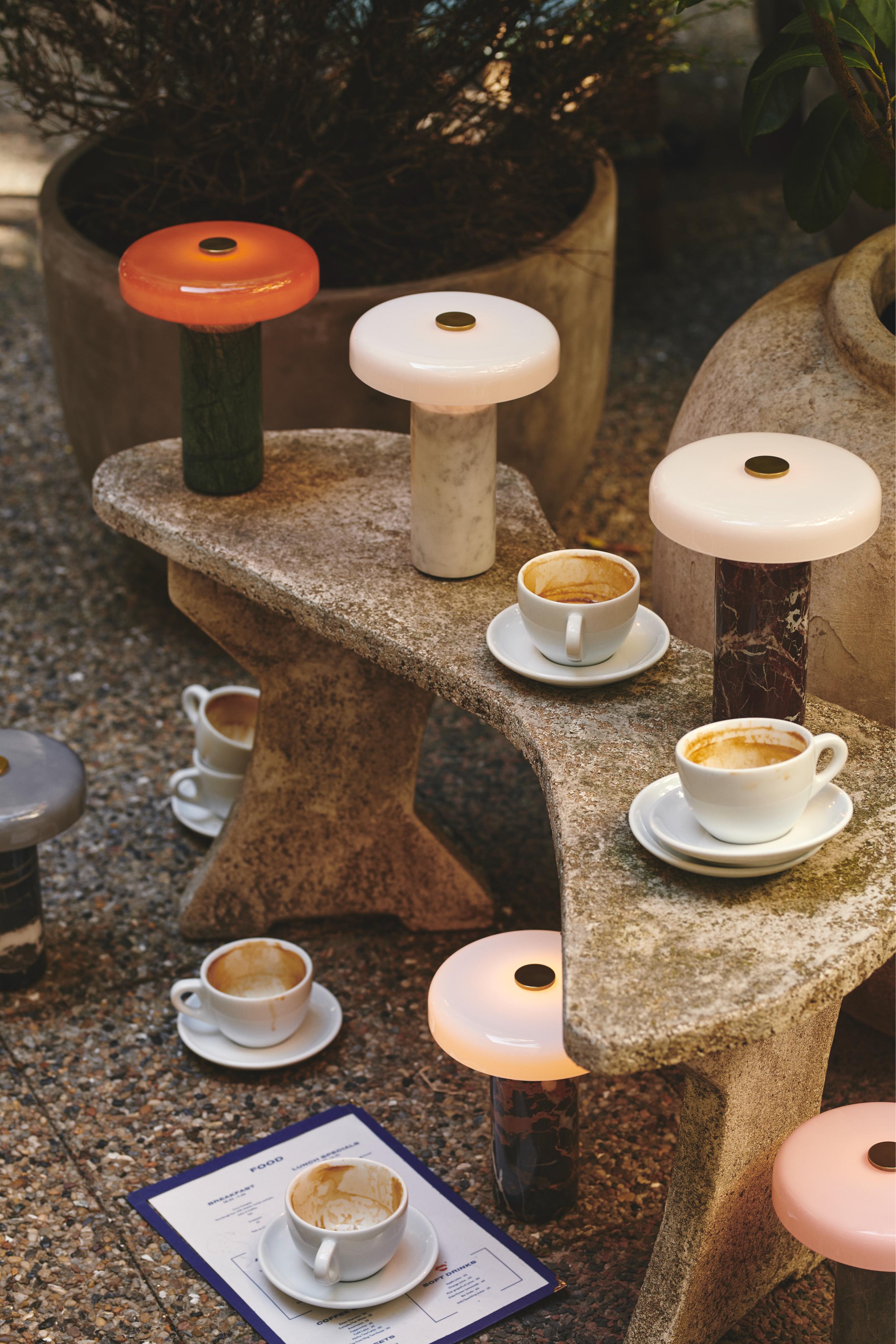 Portable lamp TRIP burgundy marble with milky white glass