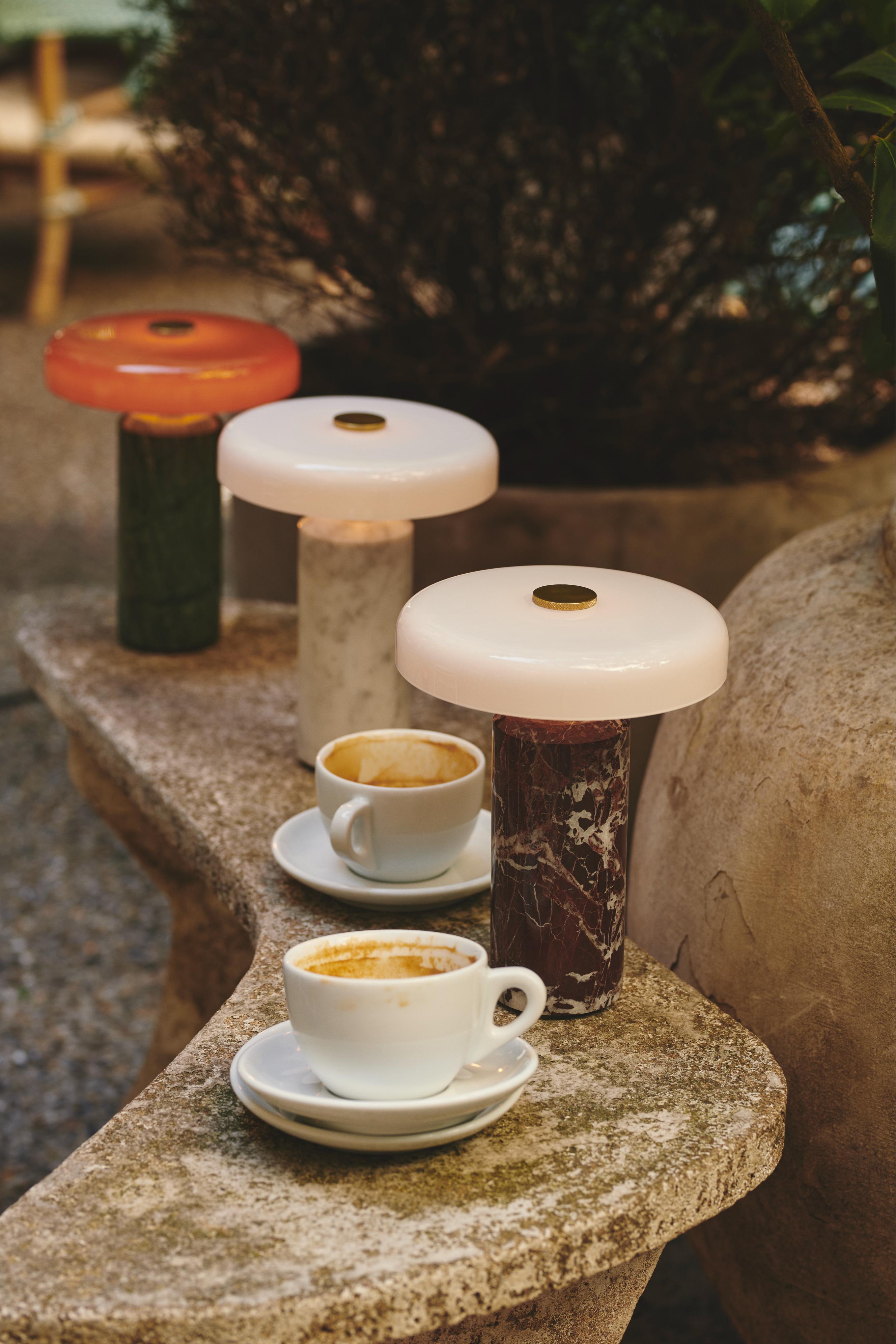 Portable lamp TRIP burgundy marble with milky white glass