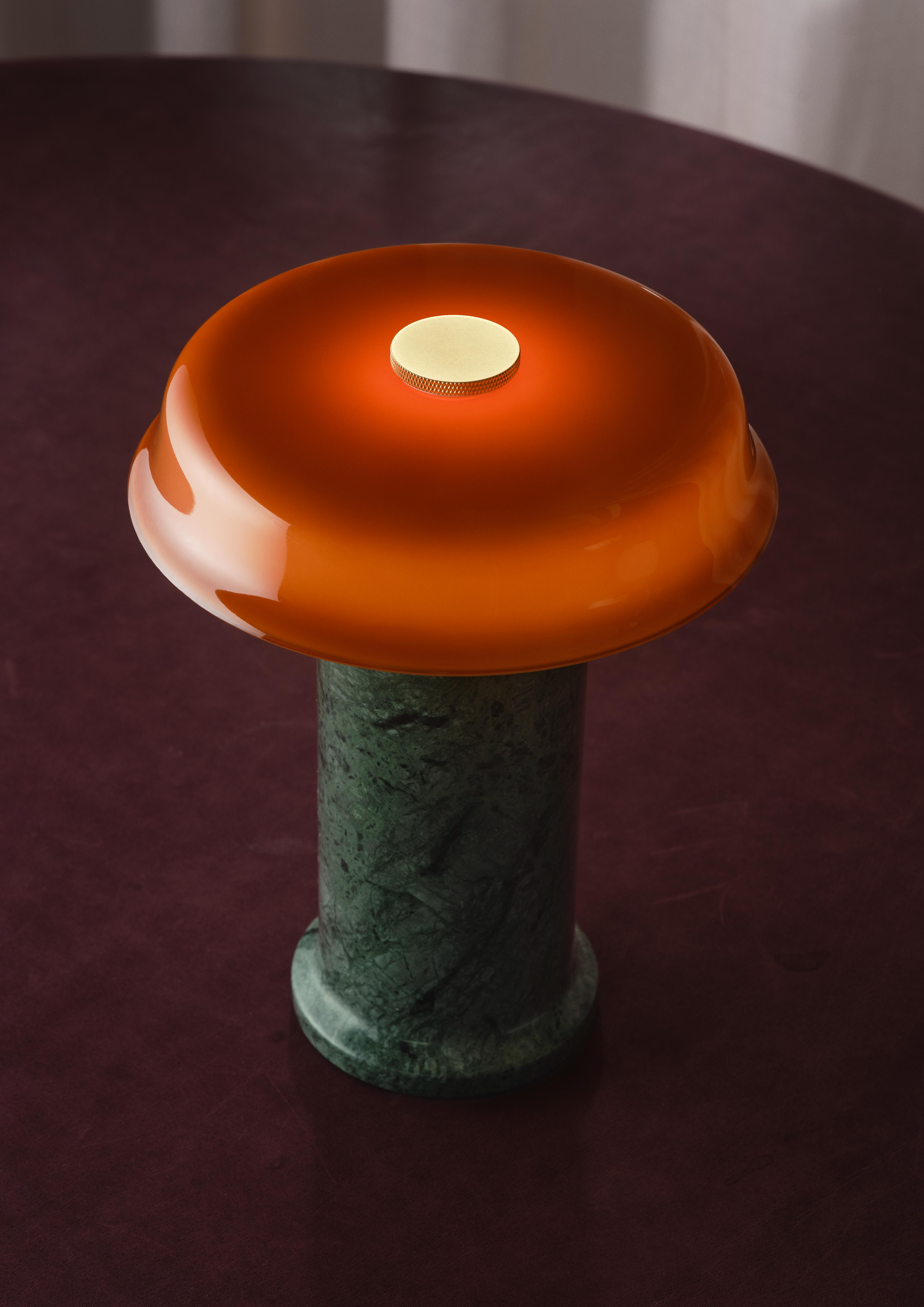 Portable lamp TRIP NO. 2 green marble with amber glass