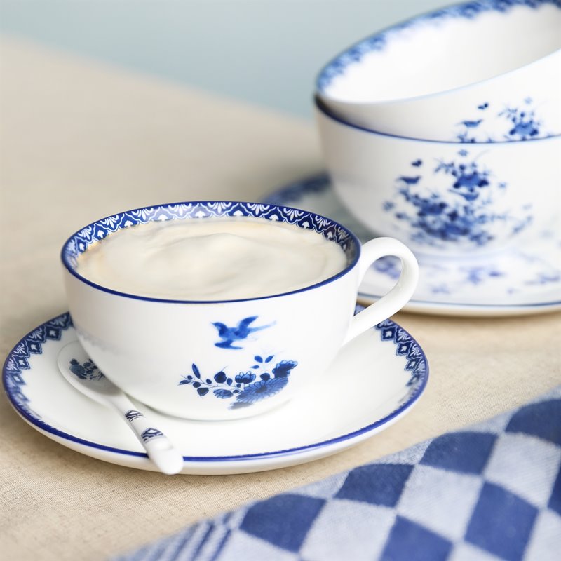 Tassen-Set mit Untertasse DELFTWARE weiß mit blauem Muster