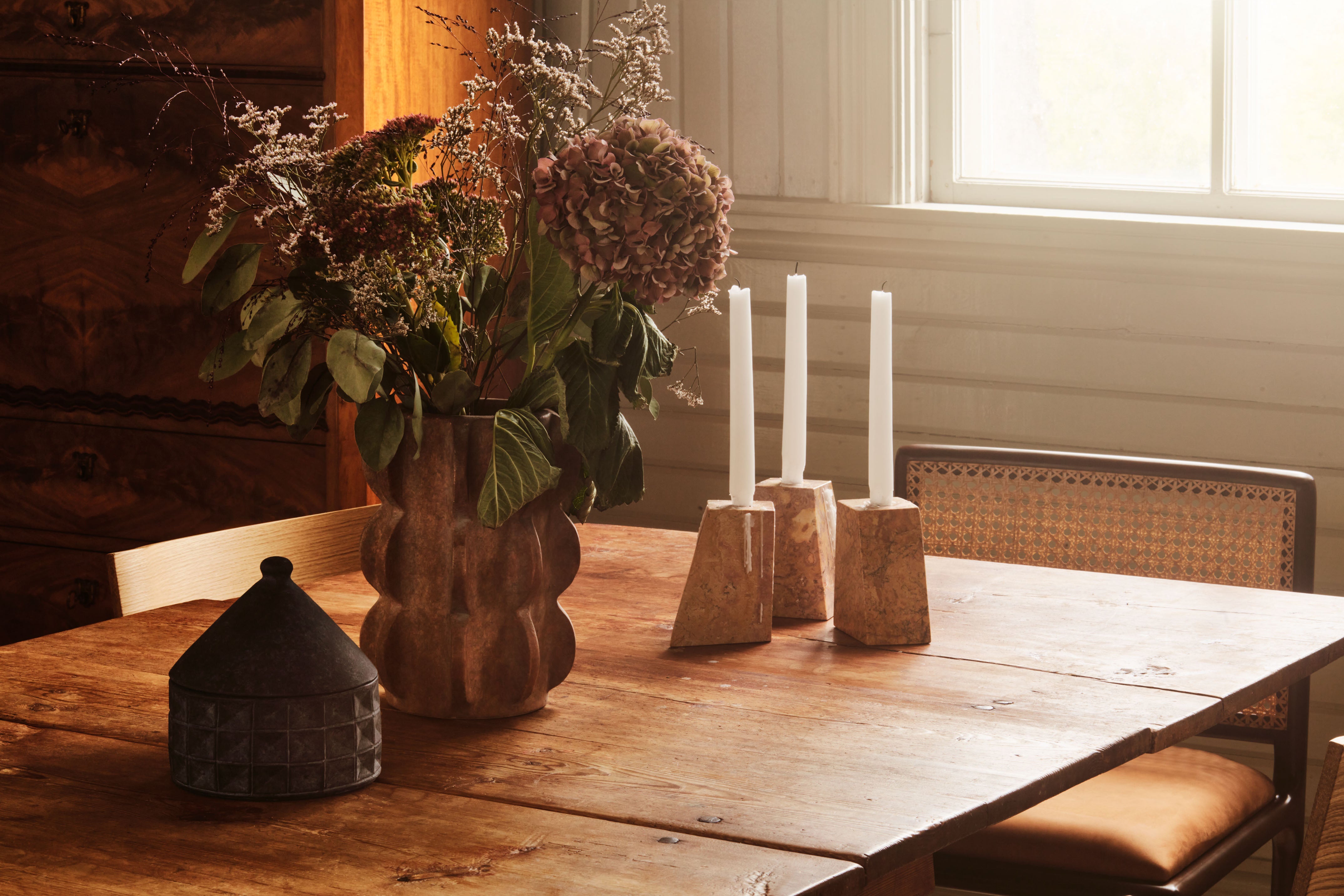 Set van kaarsenhouders PYRAMIDE oranje marmer