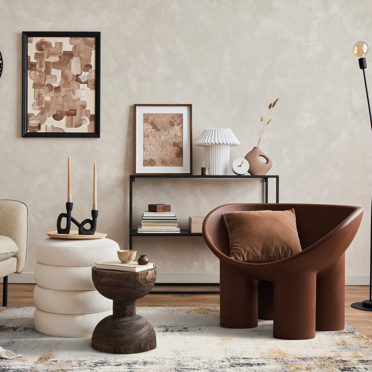 DECO RUGS Beige Rug with Mustard and Black