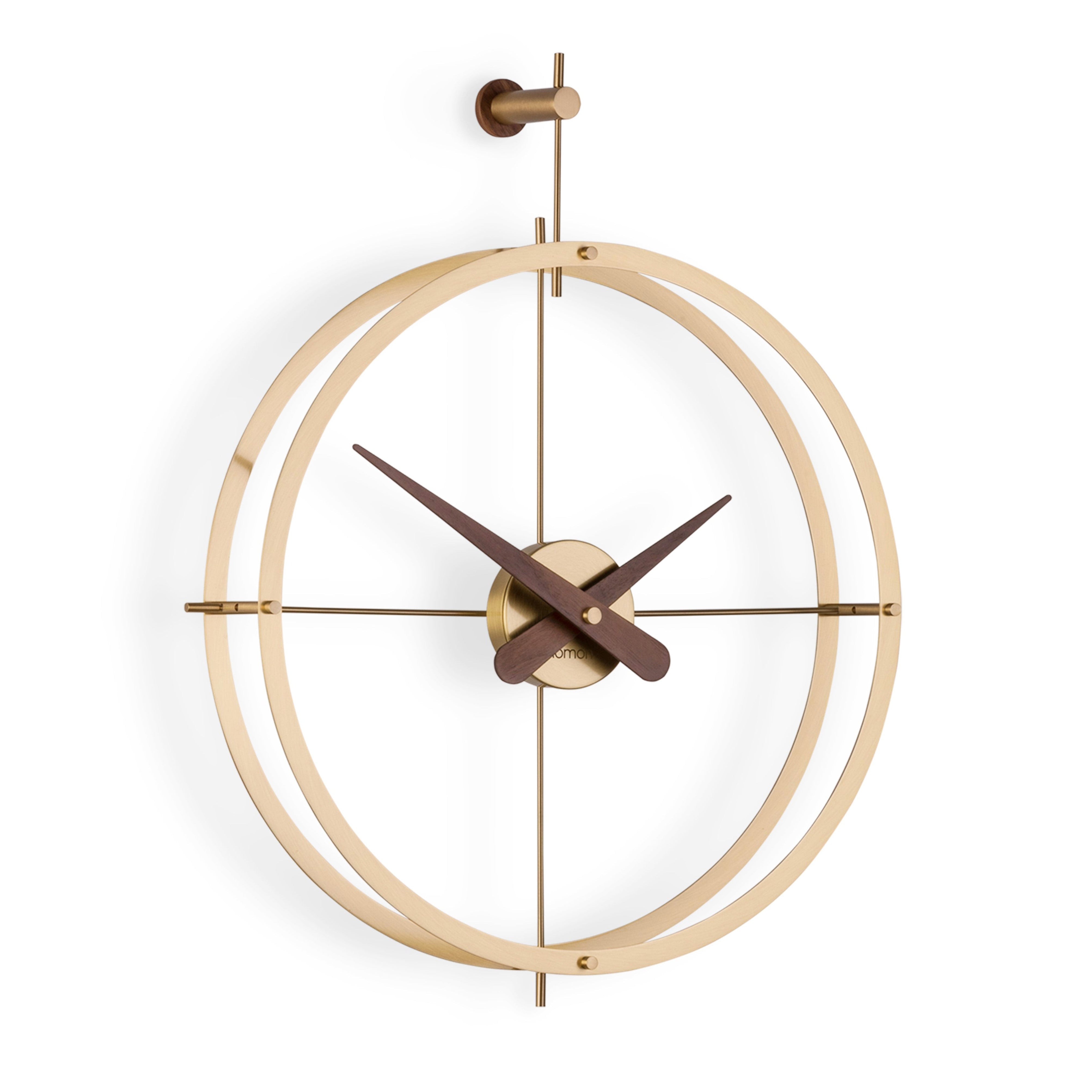 Wandklok DOS PUNTOS PREMIUM notenhout met messing afwerking