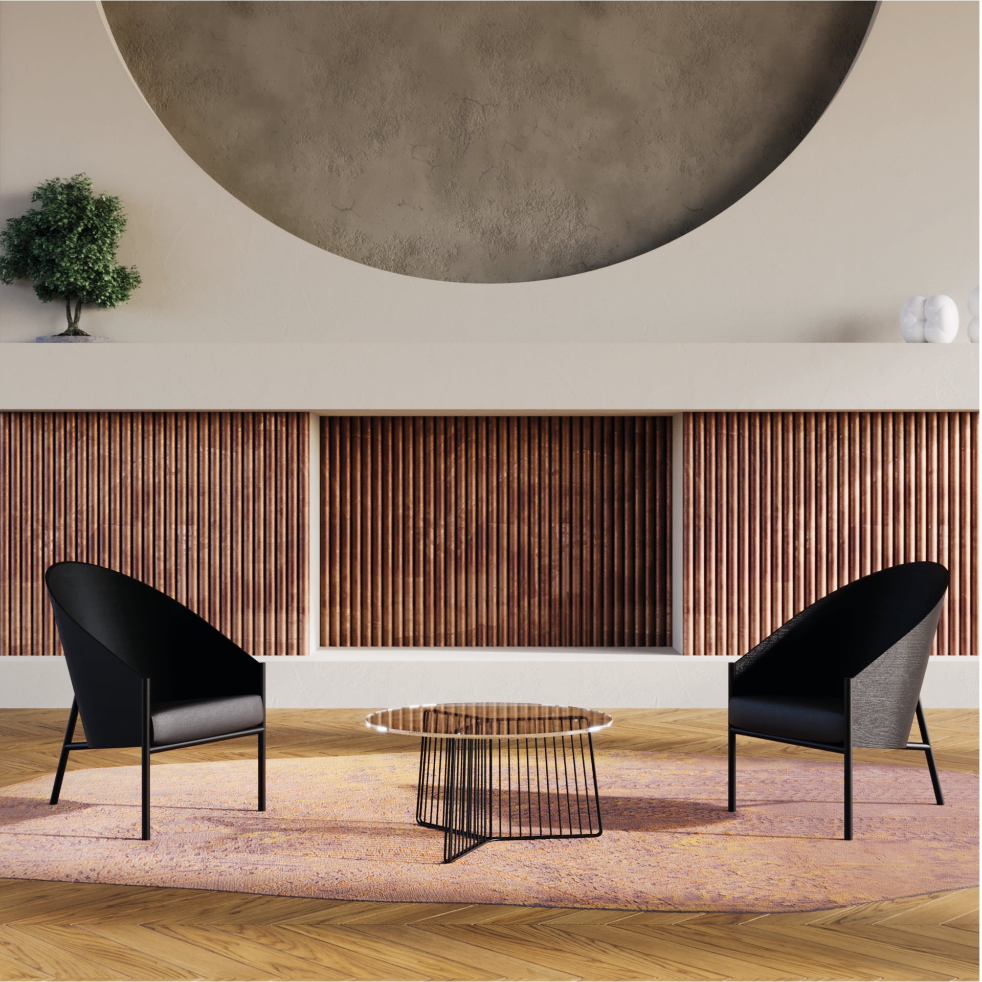 Pratfall Stuhl Olivenfurnier mit beige Leder