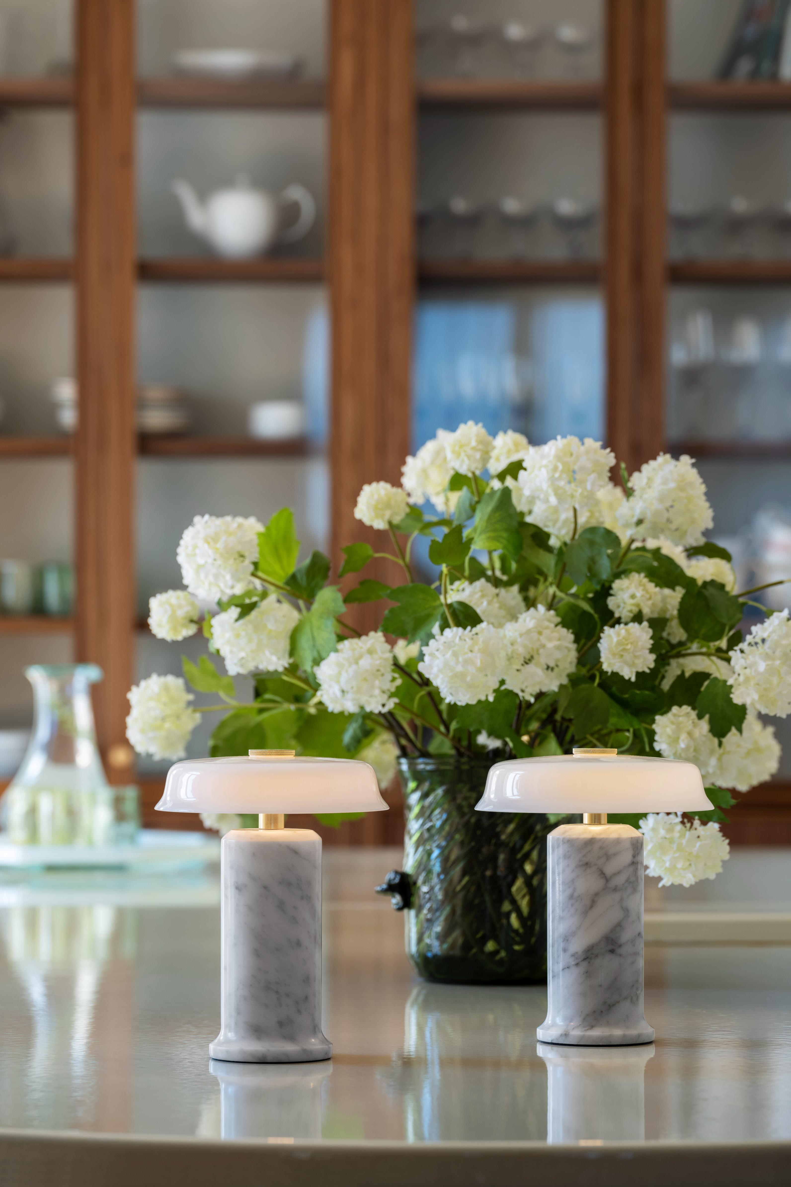 Portable lamp TRIP NO. 2 white marble with milky white glass