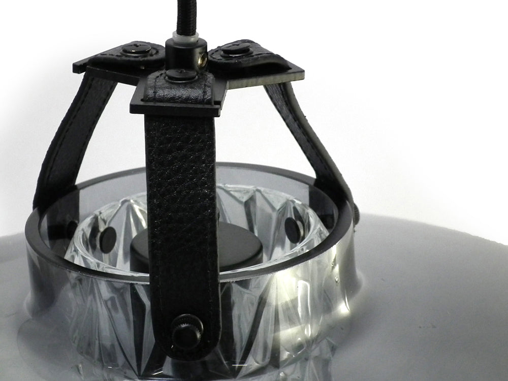 Hanglamp ADDICTED TO US rokerig glas met zwarte leer