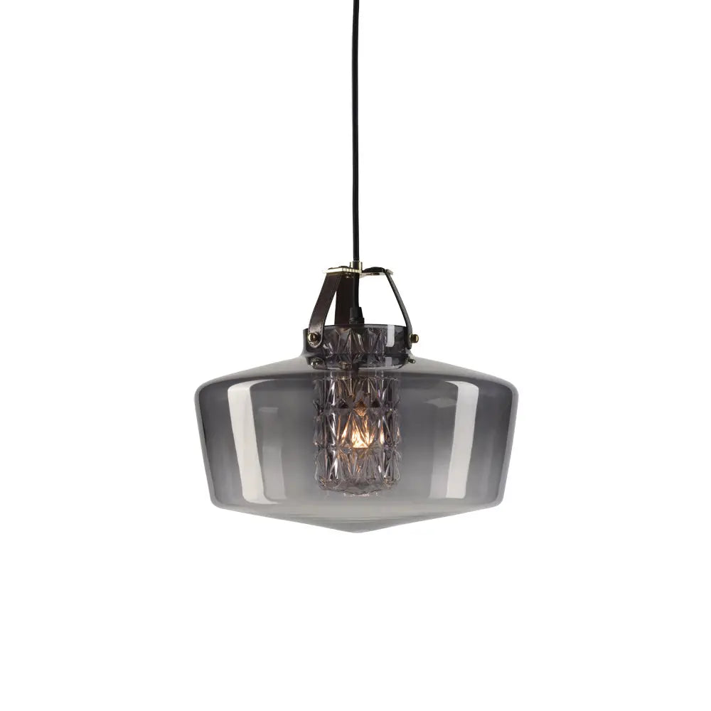Lampa wisząca ADDICTED TO US dymione szkło z koniakową skórą – Design By Us