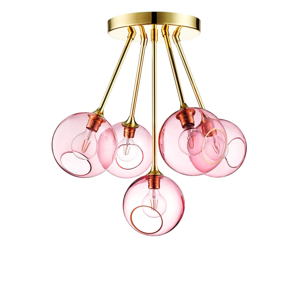 BALLROOM MOLECULE pendant lamp in pink with gold finish