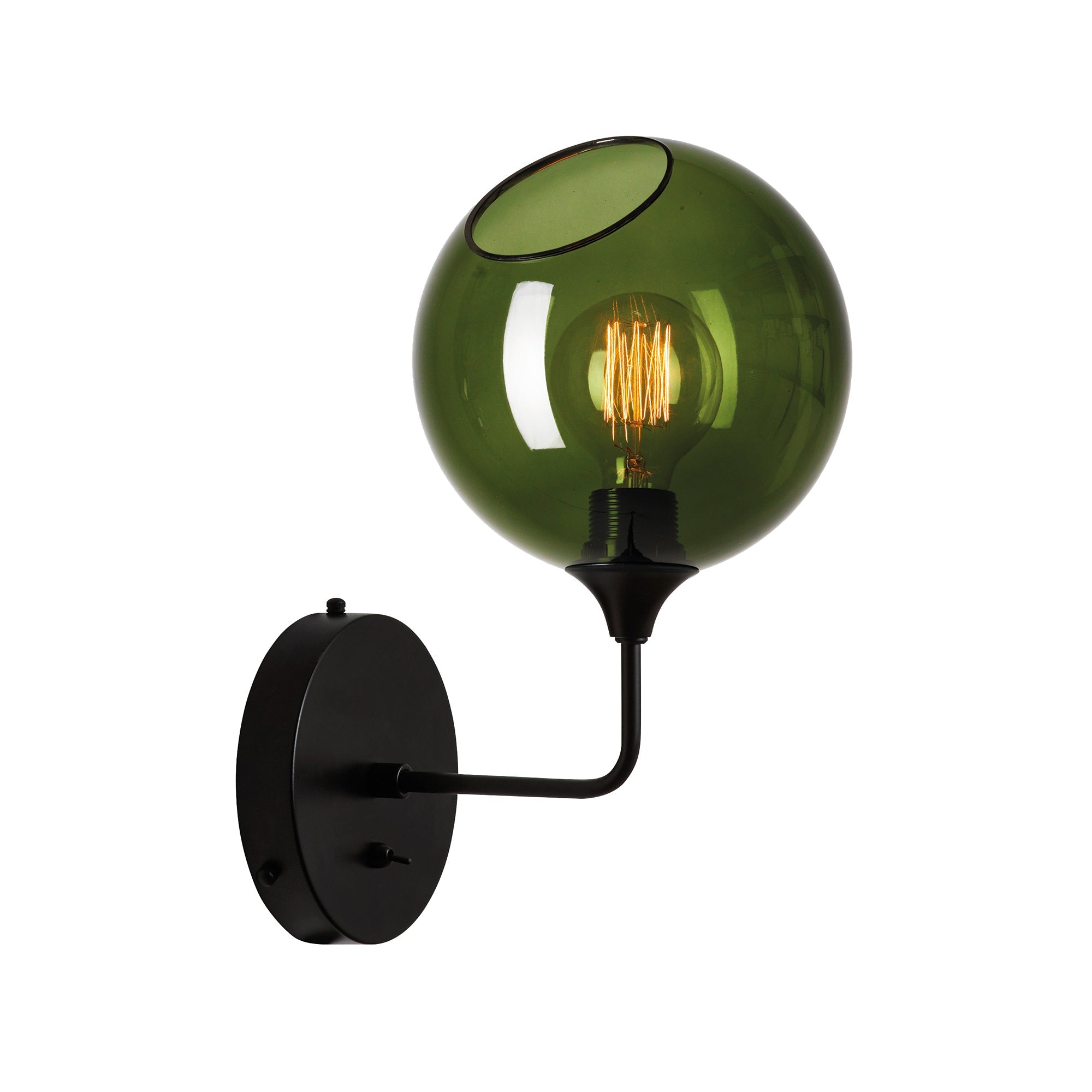Wandlamp BALLROOM donkergroen glas met zwarte voet